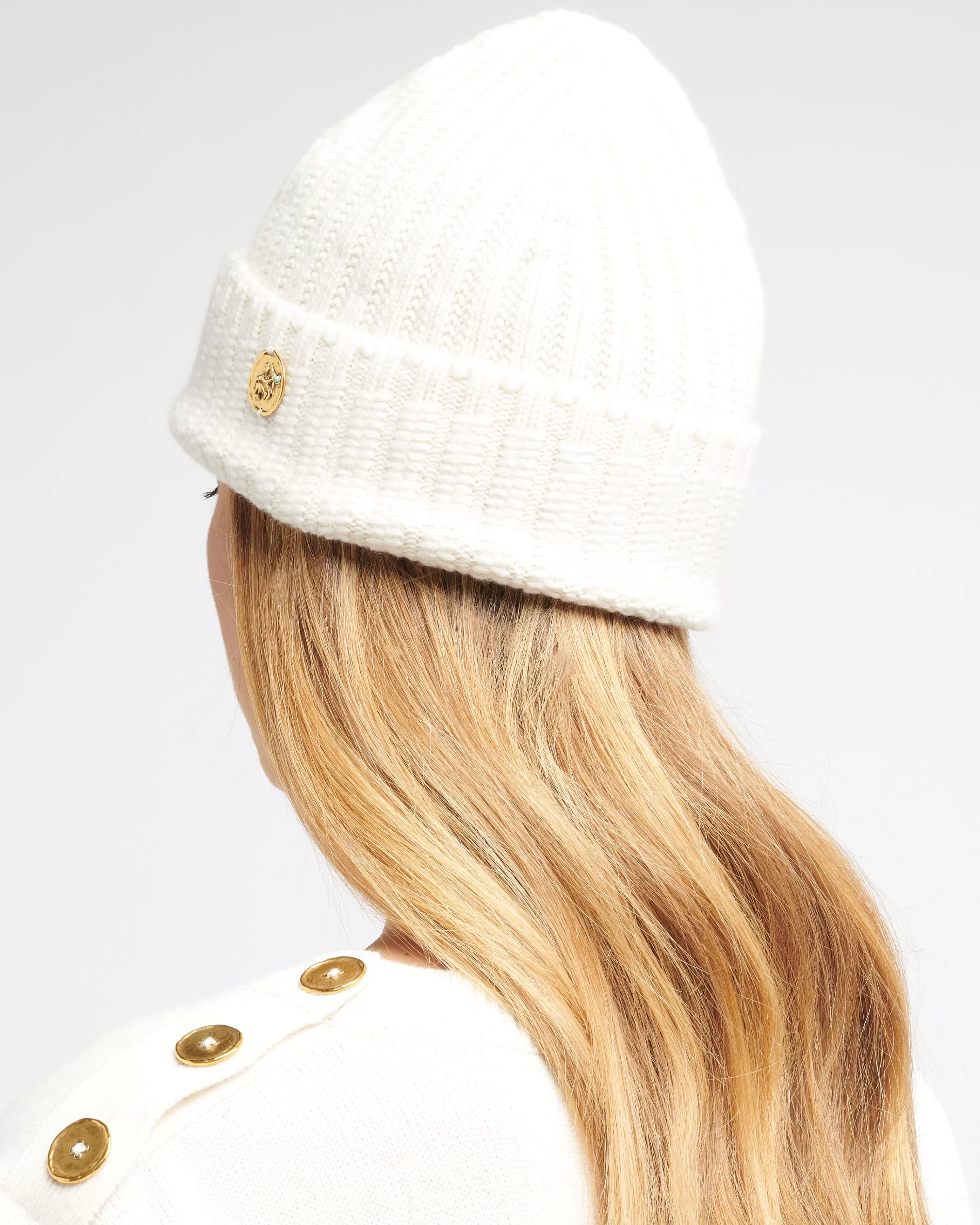 Barrie Beanie Hat In Cashmere To Be Personalised With A Zodiac Medal Clearance
