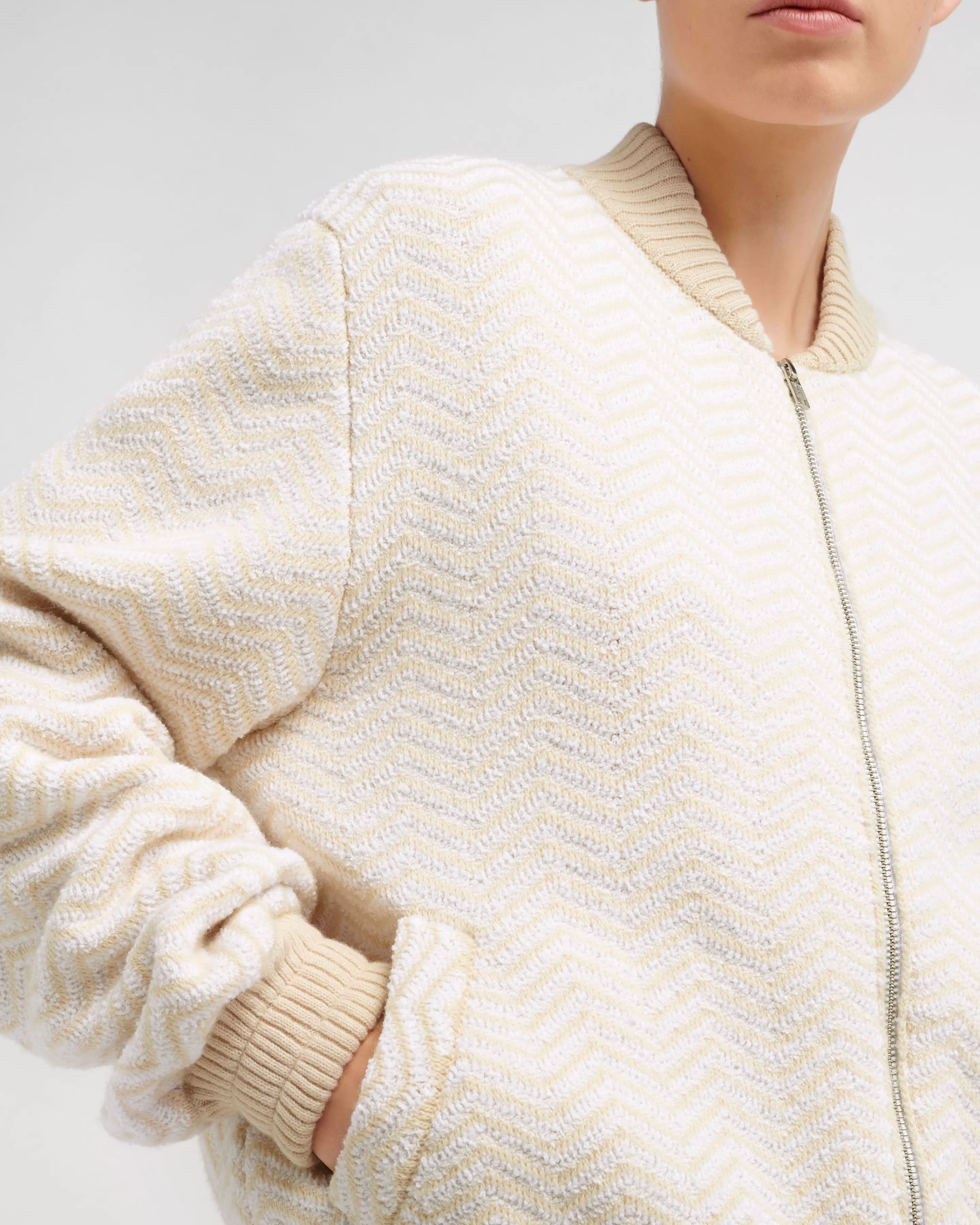 Barrie Bomber Jacket With A Chevron Motif In Cashmere And Cotton Shop