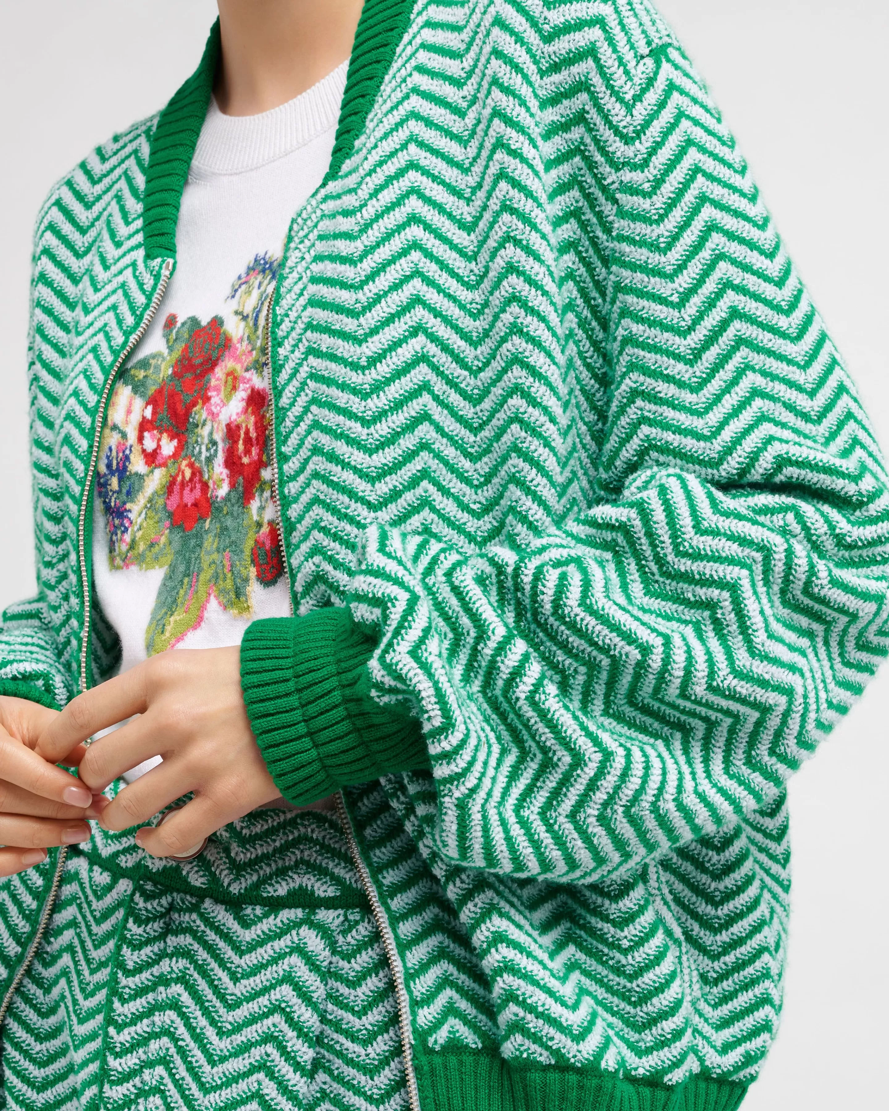 Barrie Bomber Jacket With A Chevron Motif In Cashmere And Cotton Store