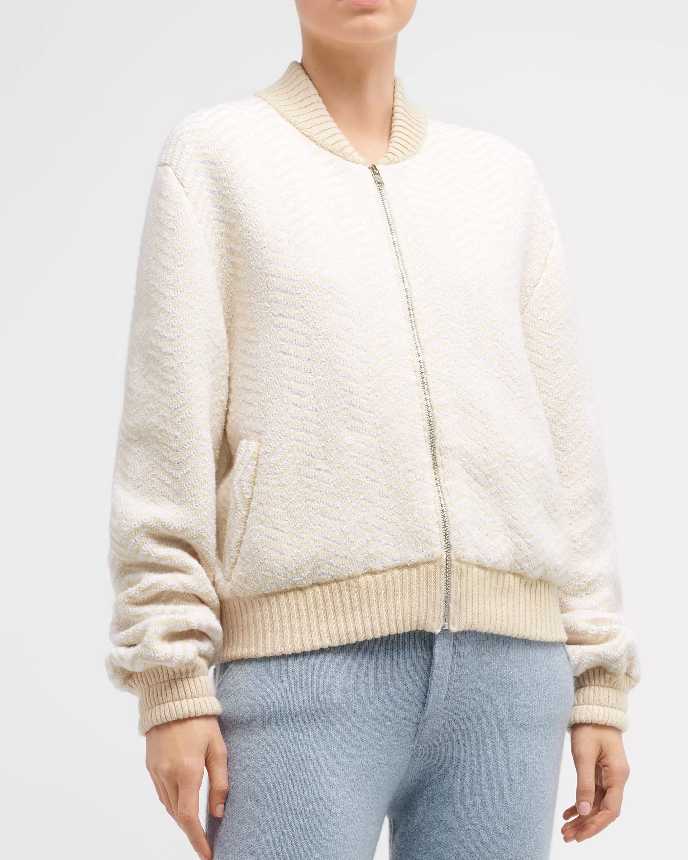 Barrie Bomber Jacket With A Chevron Motif In Cashmere And Cotton Shop