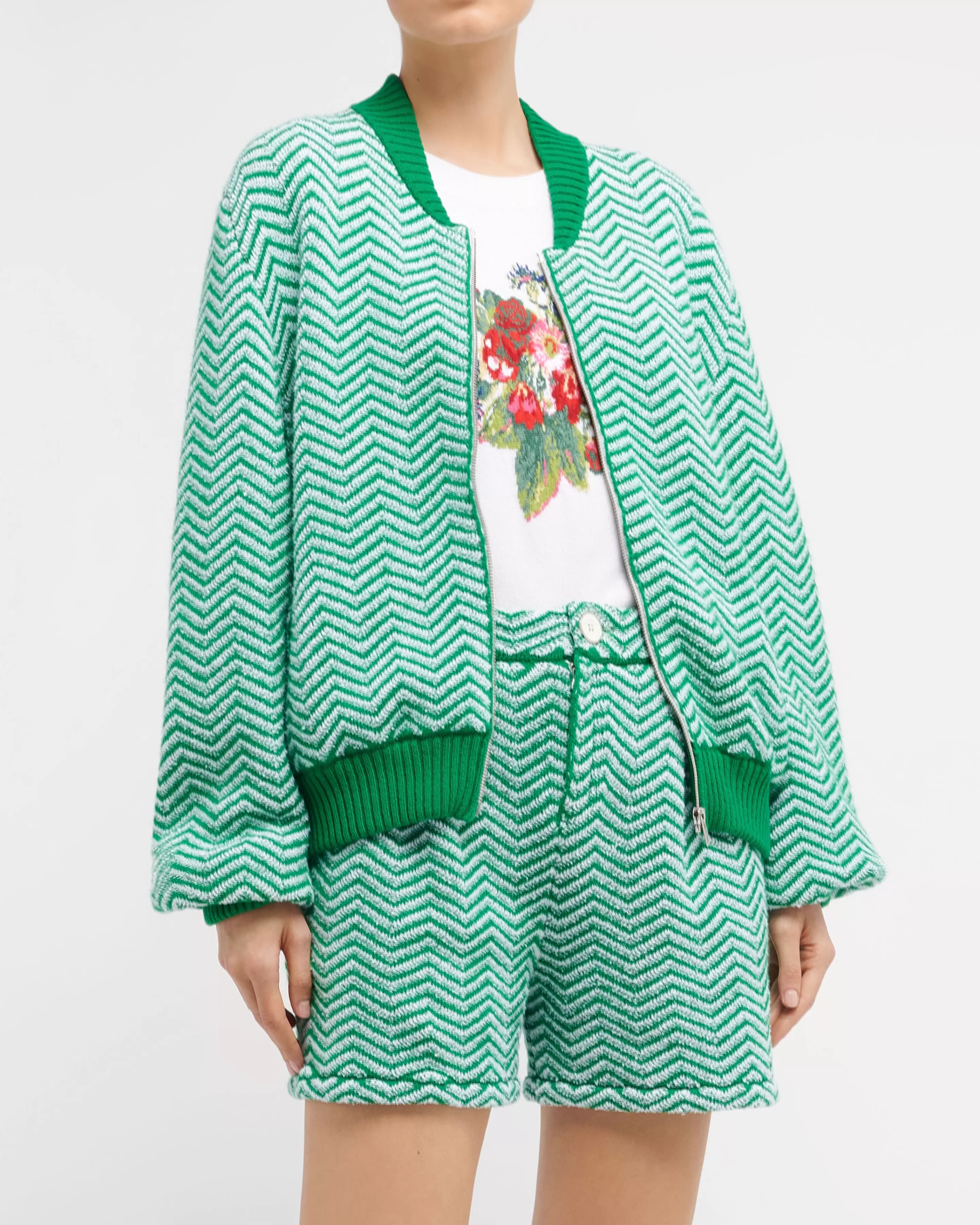 Barrie Bomber Jacket With A Chevron Motif In Cashmere And Cotton Store