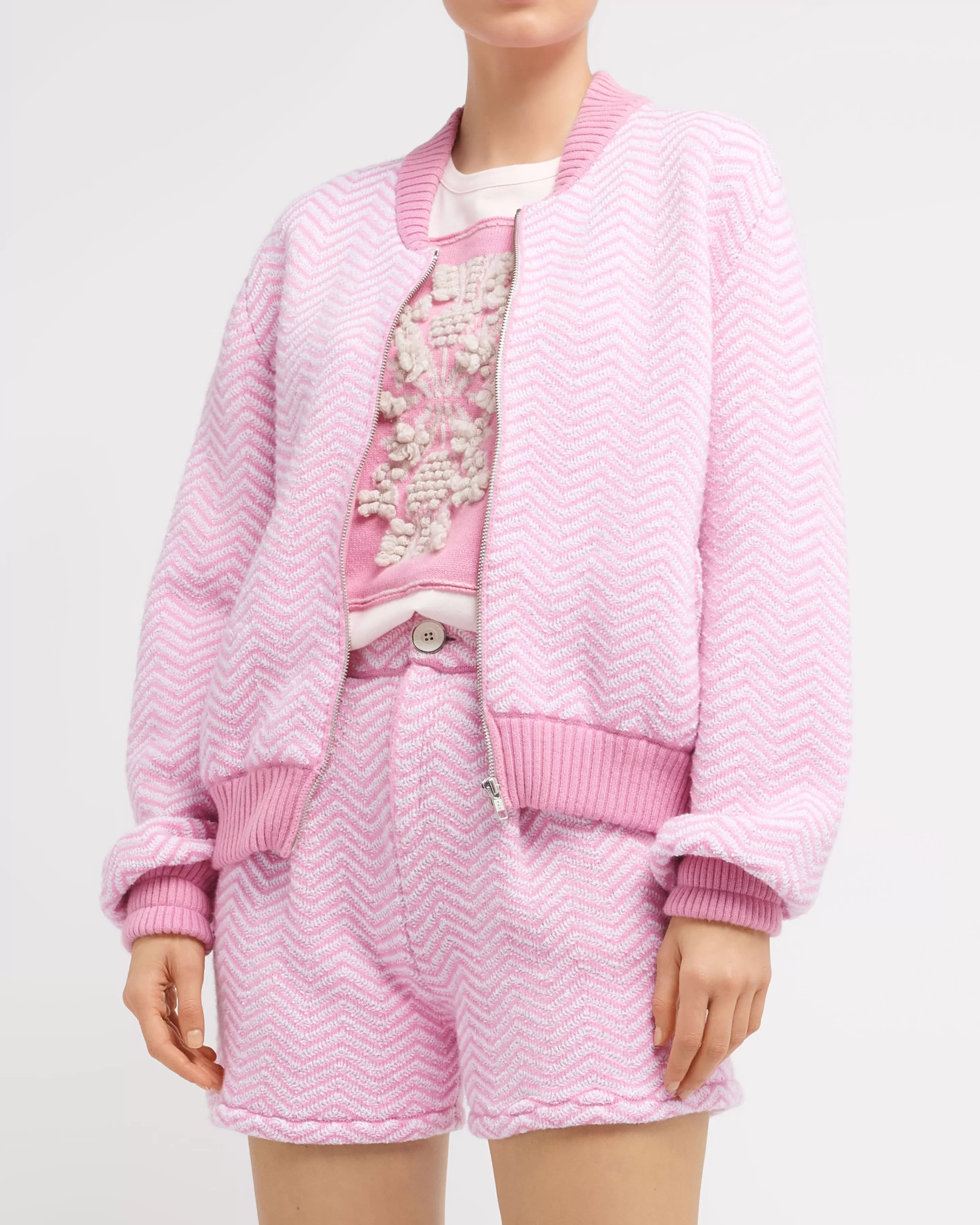 Barrie Bomber Jacket With A Chevron Motif In Cashmere And Cotton Best