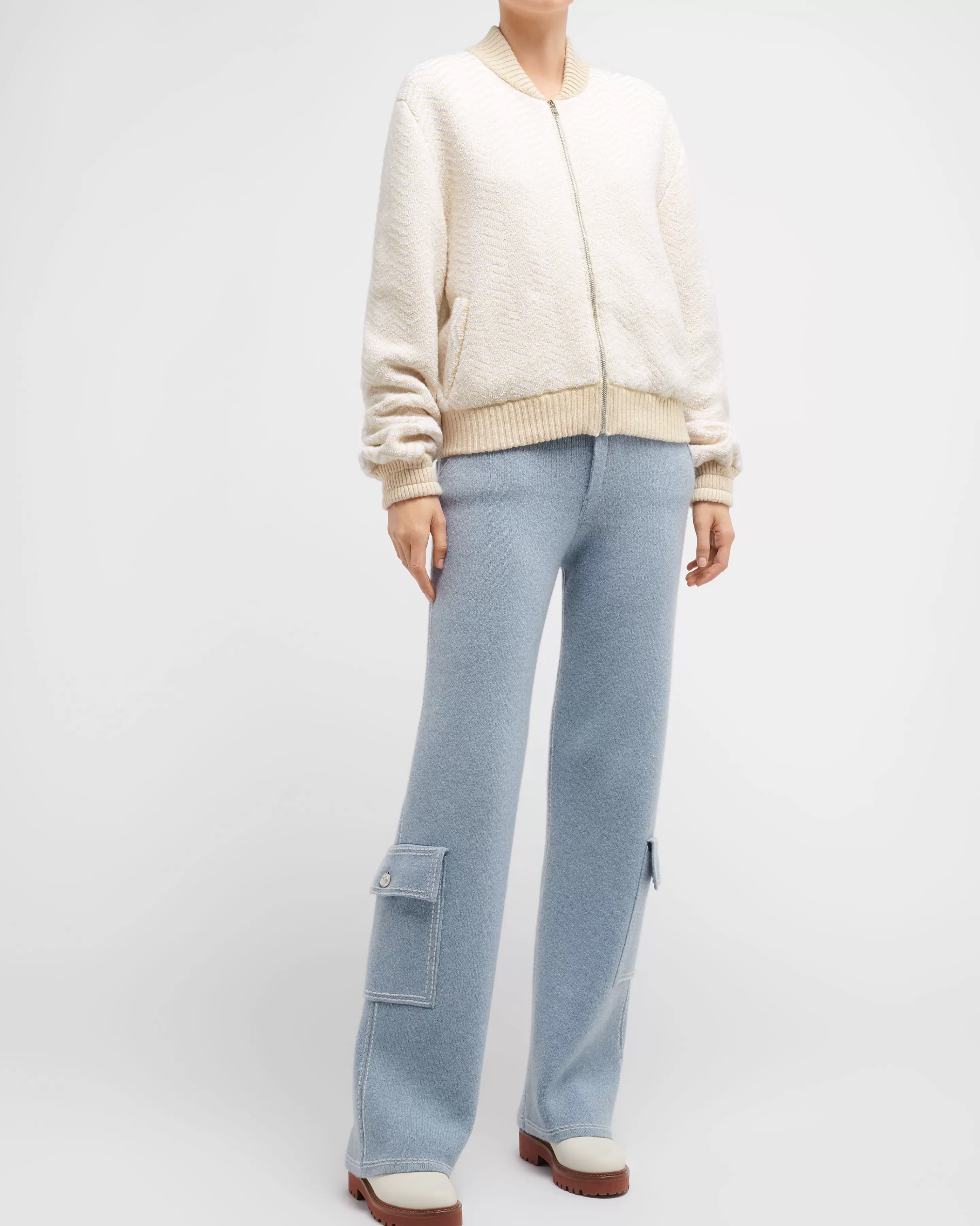 Barrie Bomber Jacket With A Chevron Motif In Cashmere And Cotton Shop