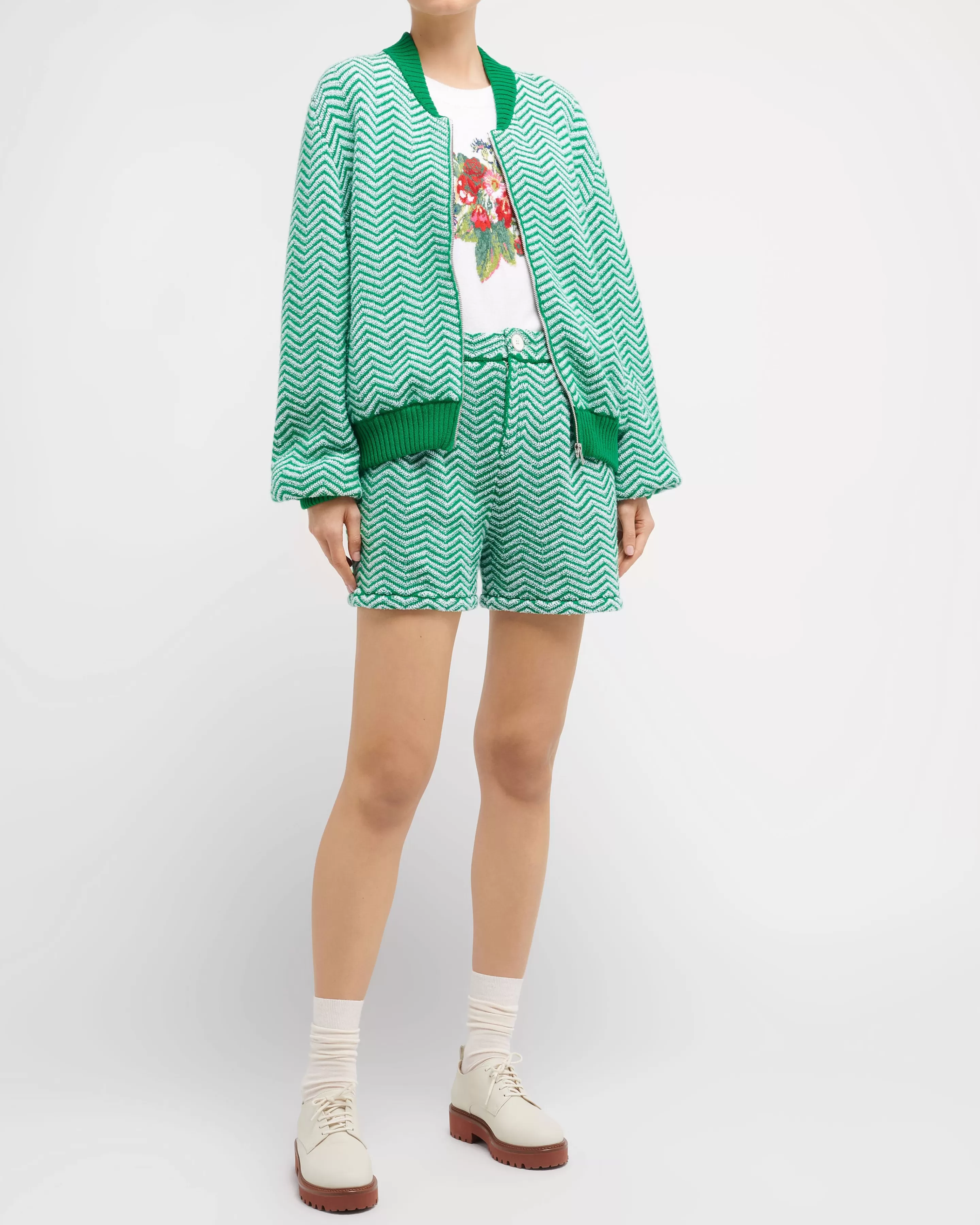 Barrie Bomber Jacket With A Chevron Motif In Cashmere And Cotton Store