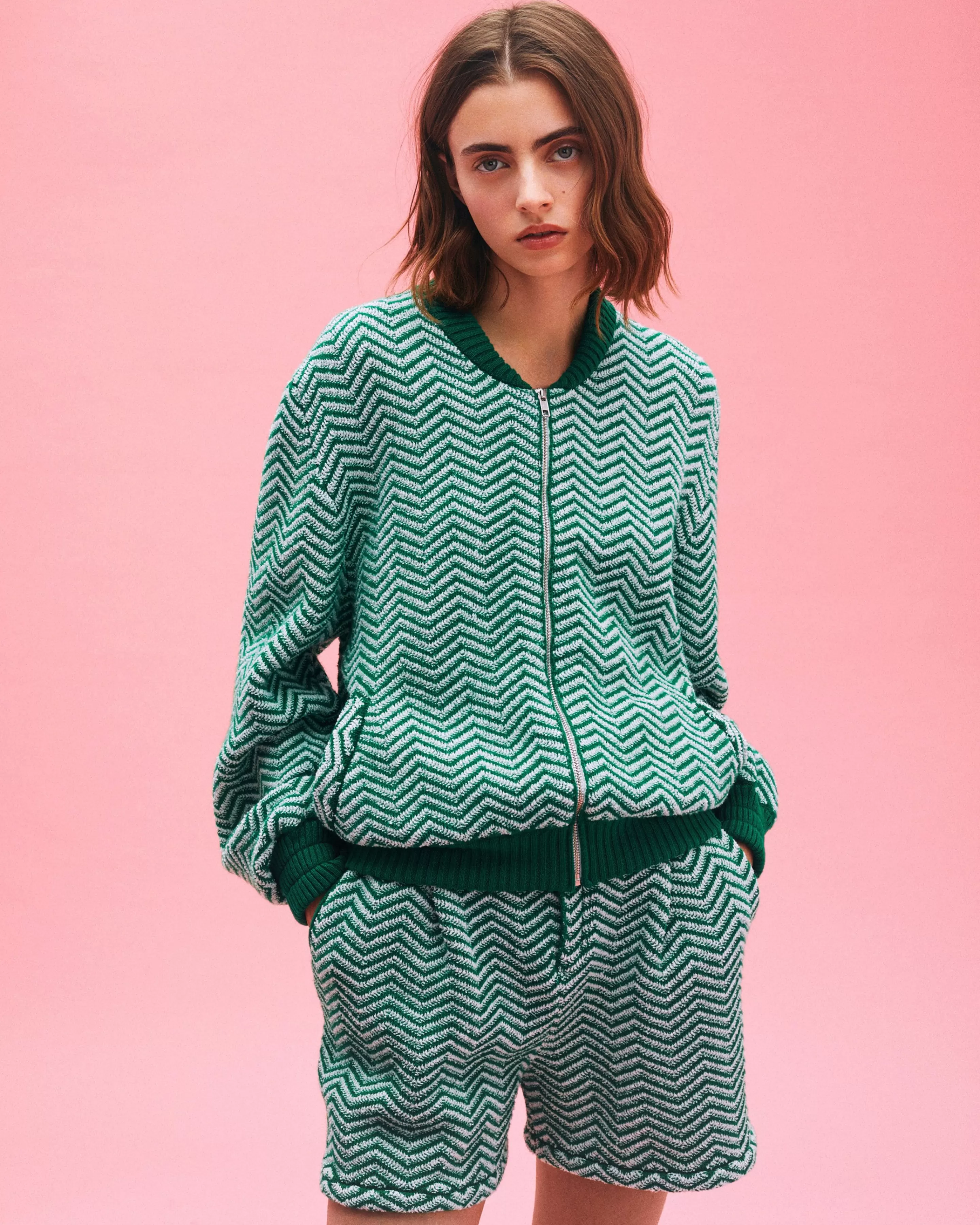 Barrie Bomber Jacket With A Chevron Motif In Cashmere And Cotton Store