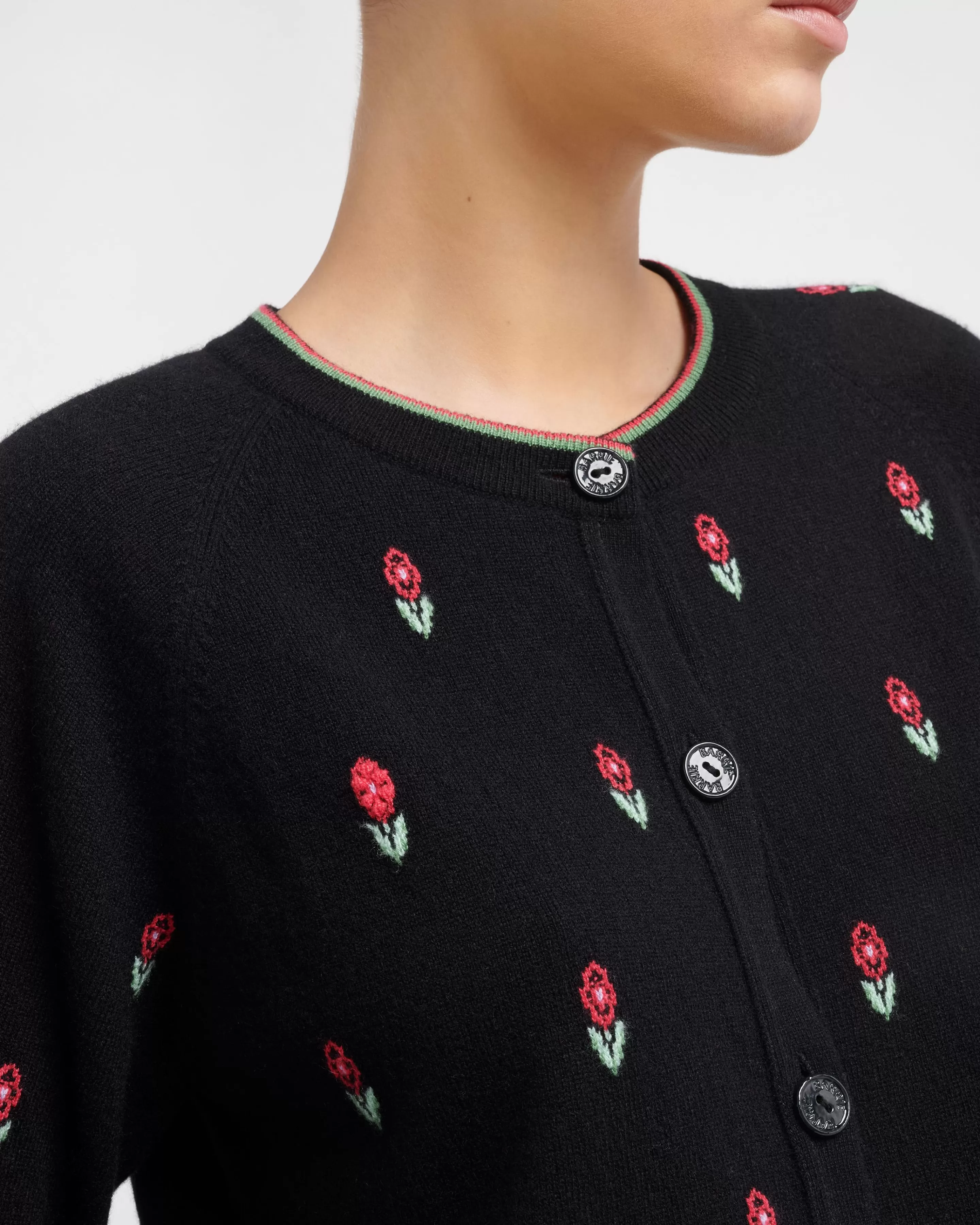 Barrie Cardigan In Cashmere With A Floral Motif Hot