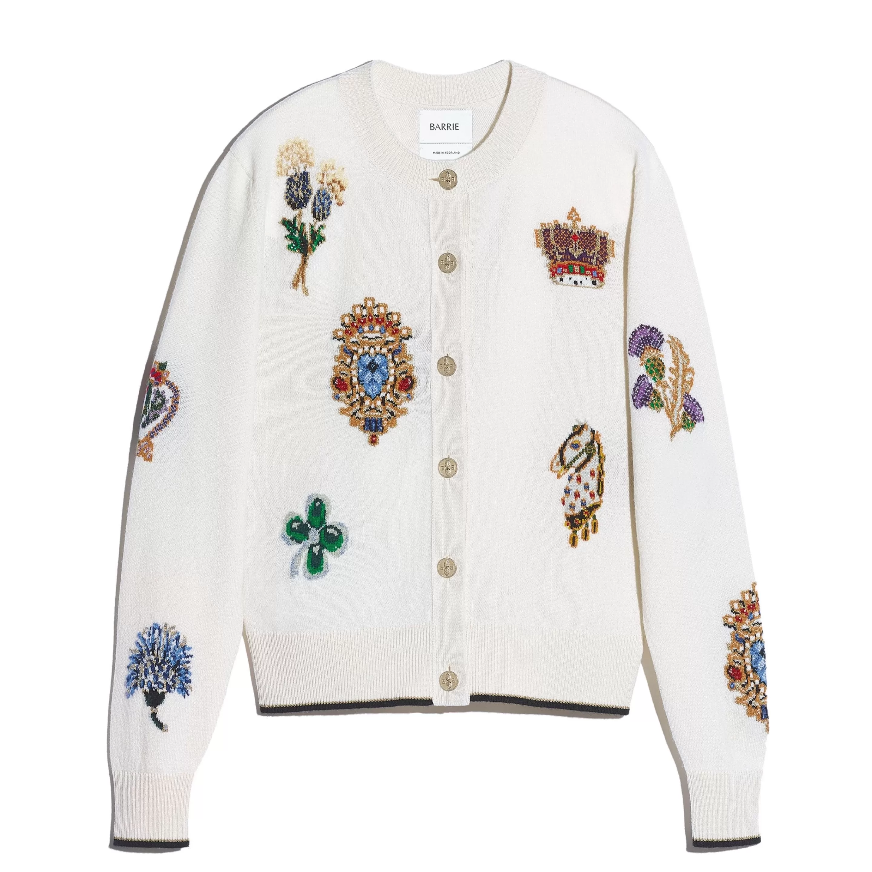 Barrie Cashmere Cardigan With Scottish Symbols Discount