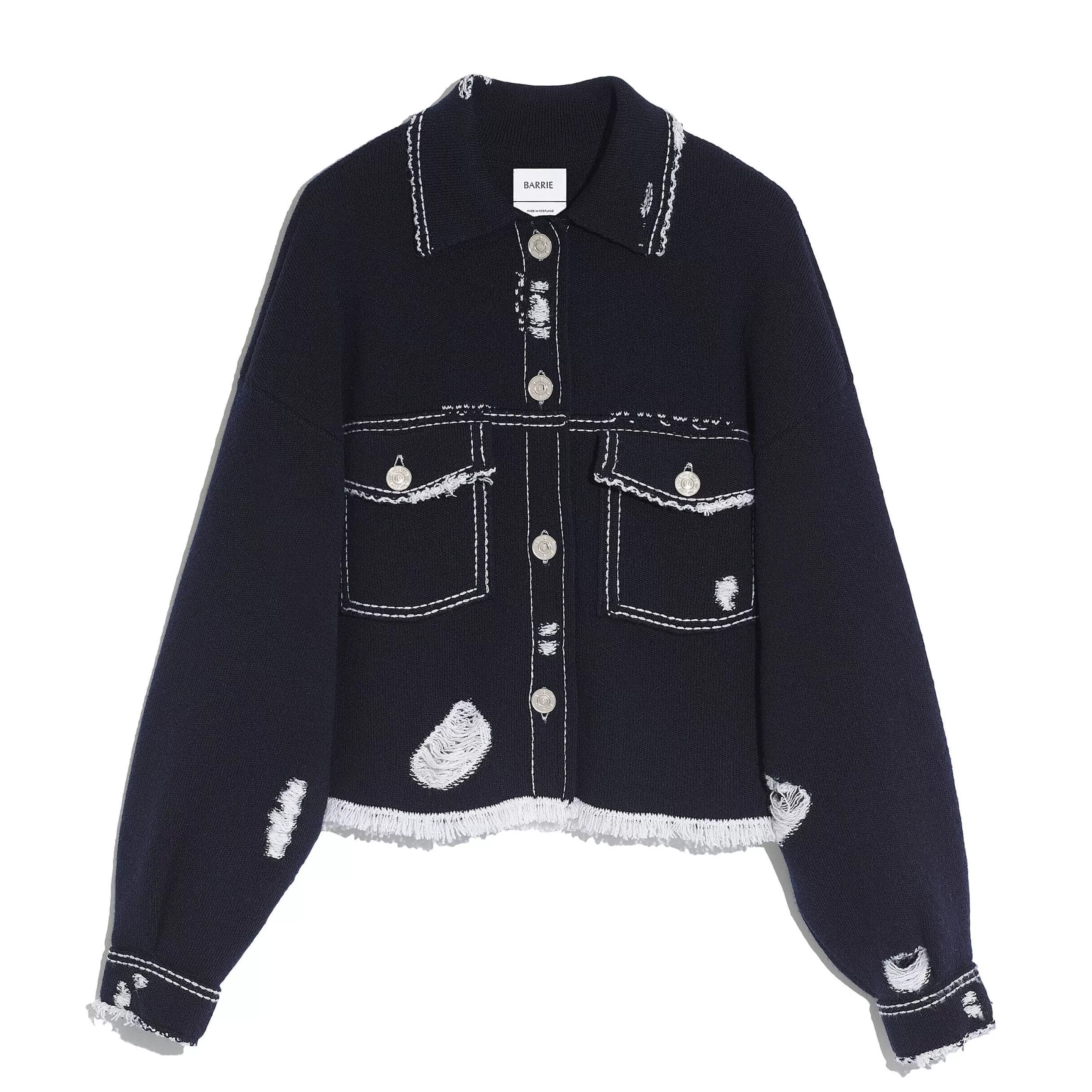 Barrie Denim Fringed Cashmere And Cotton Jacket Cheap