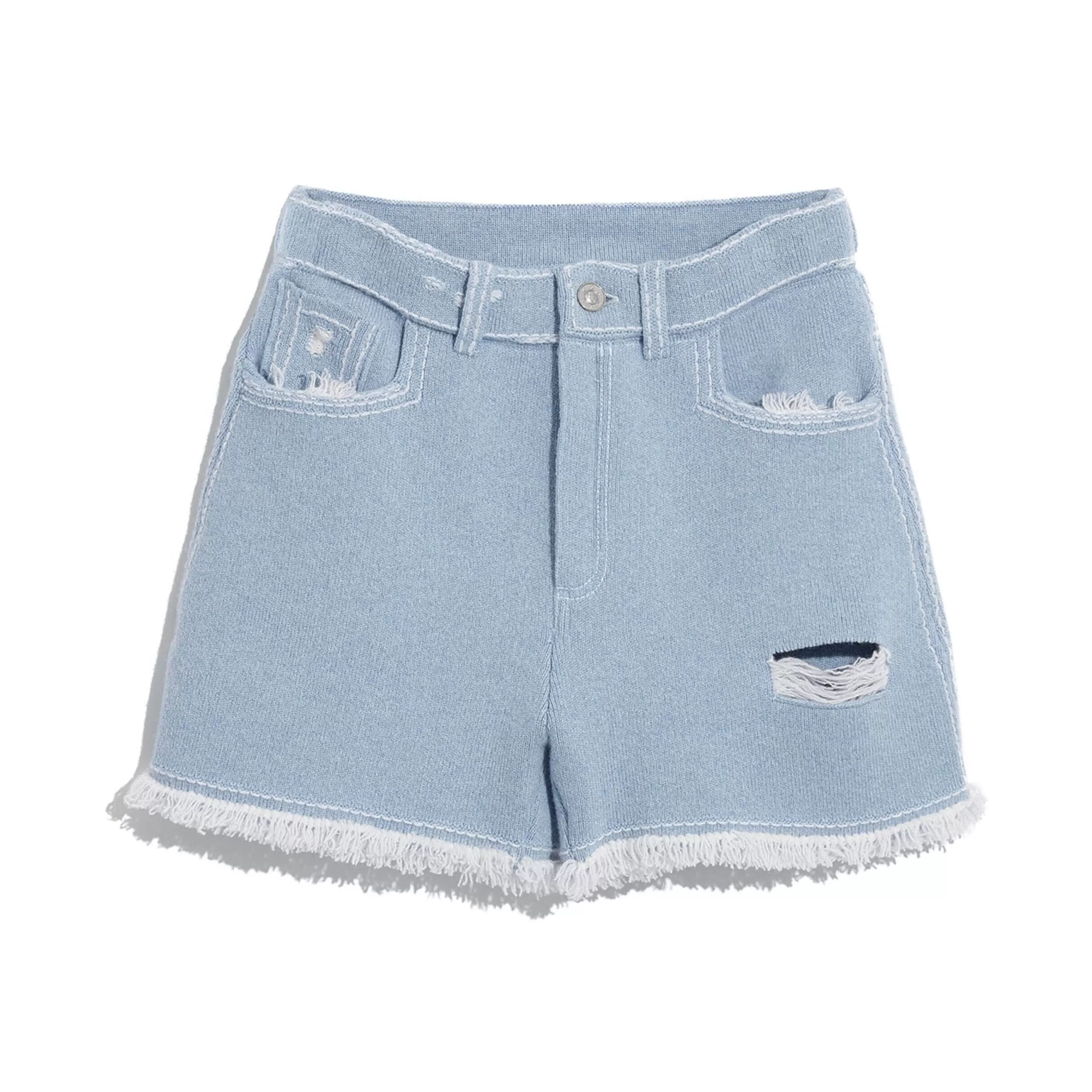 Barrie Denim Fringed Cashmere And Cotton Shorts New