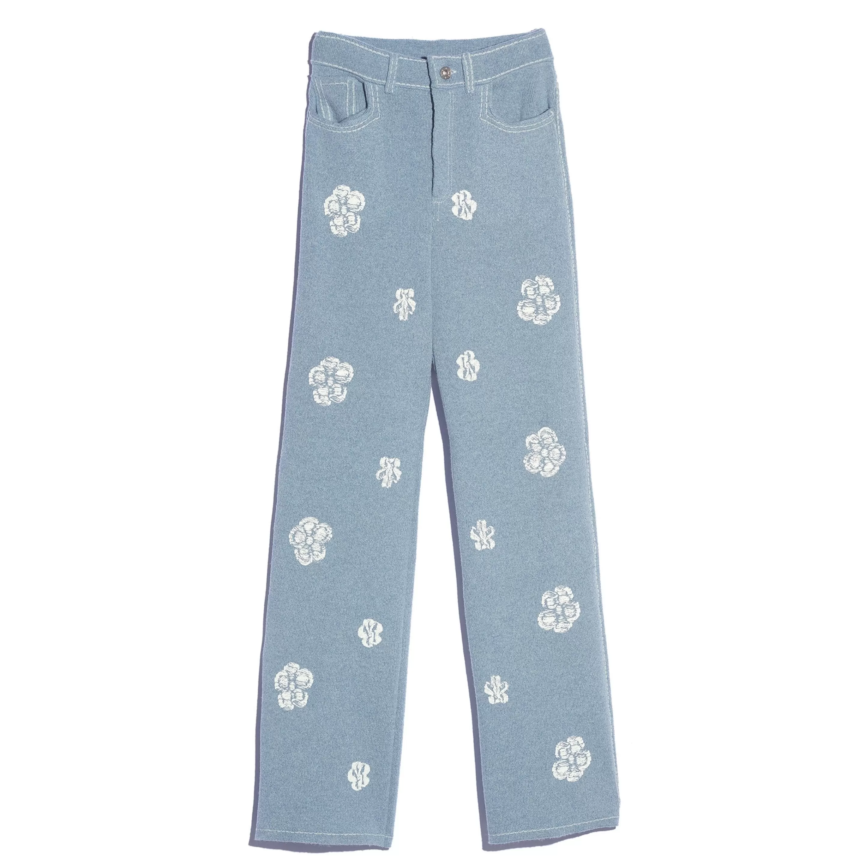 Barrie Denim Printed Cashmere And Cotton Trousers New