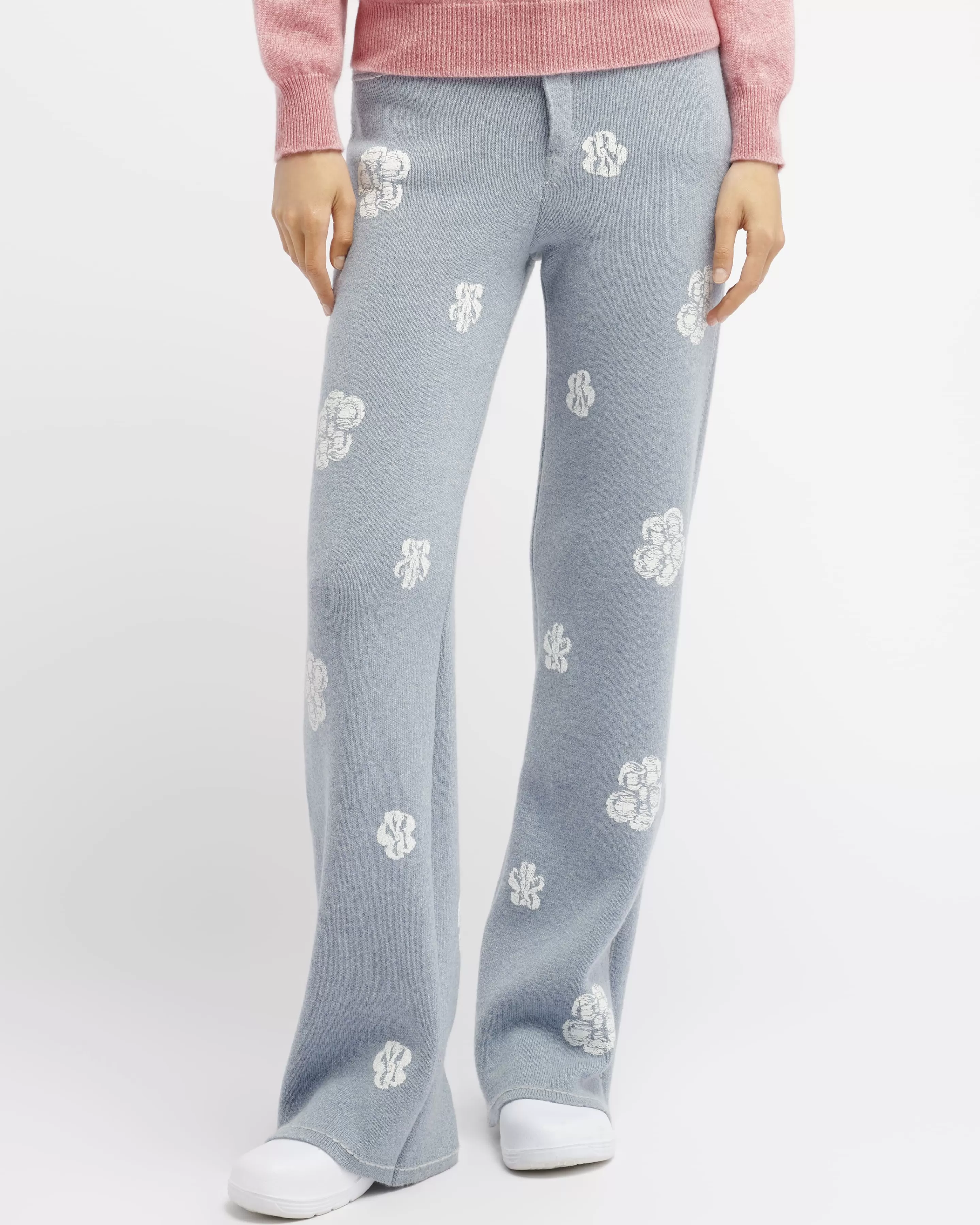 Barrie Denim Printed Cashmere And Cotton Trousers New