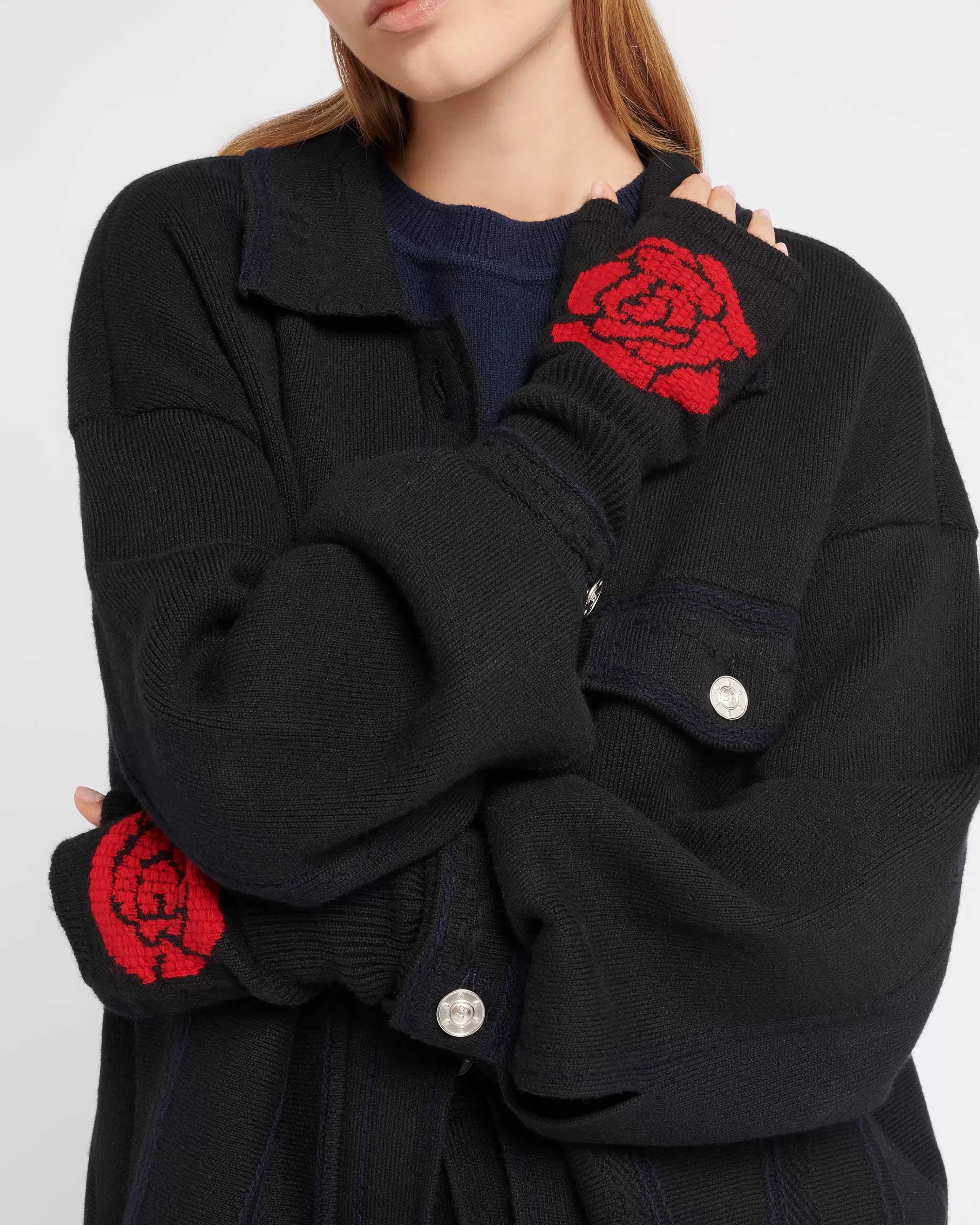 Barrie Fingerless Gloves In Cashmere And Wool With A Rose Motif Online