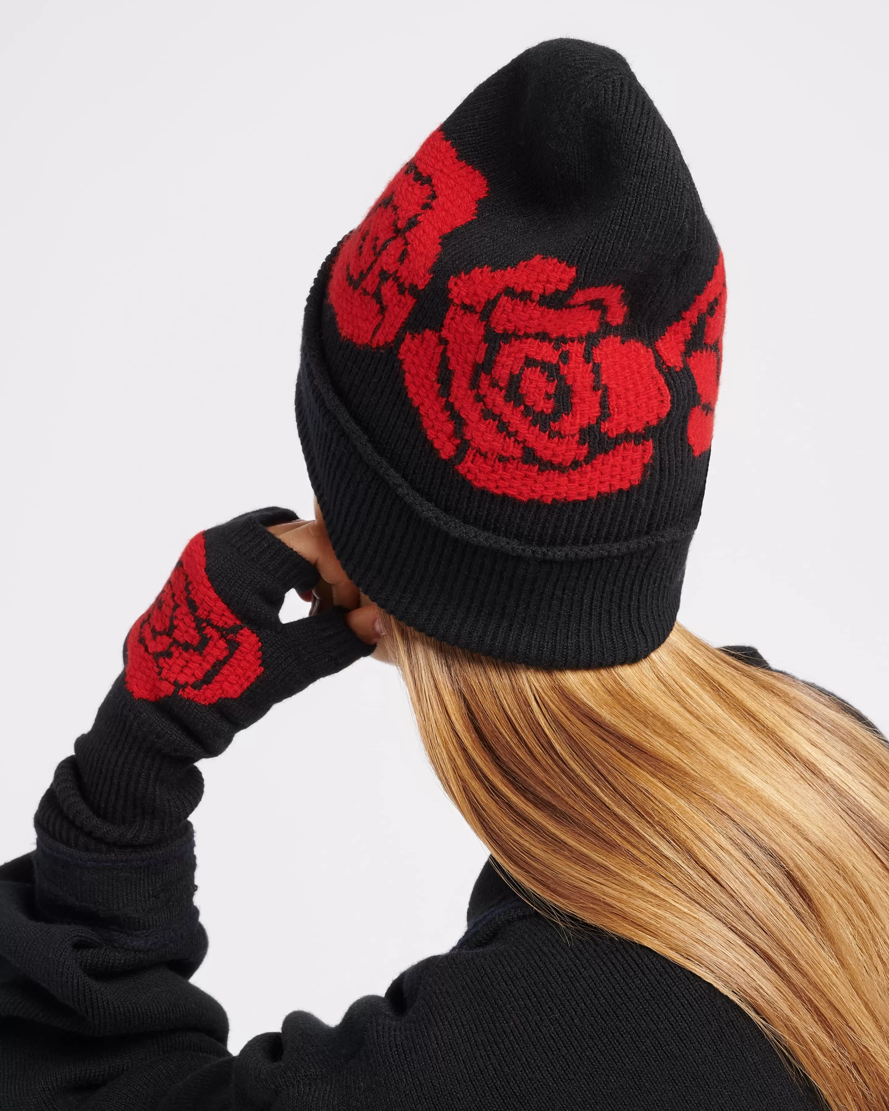 Barrie Fingerless Gloves In Cashmere And Wool With A Rose Motif Online