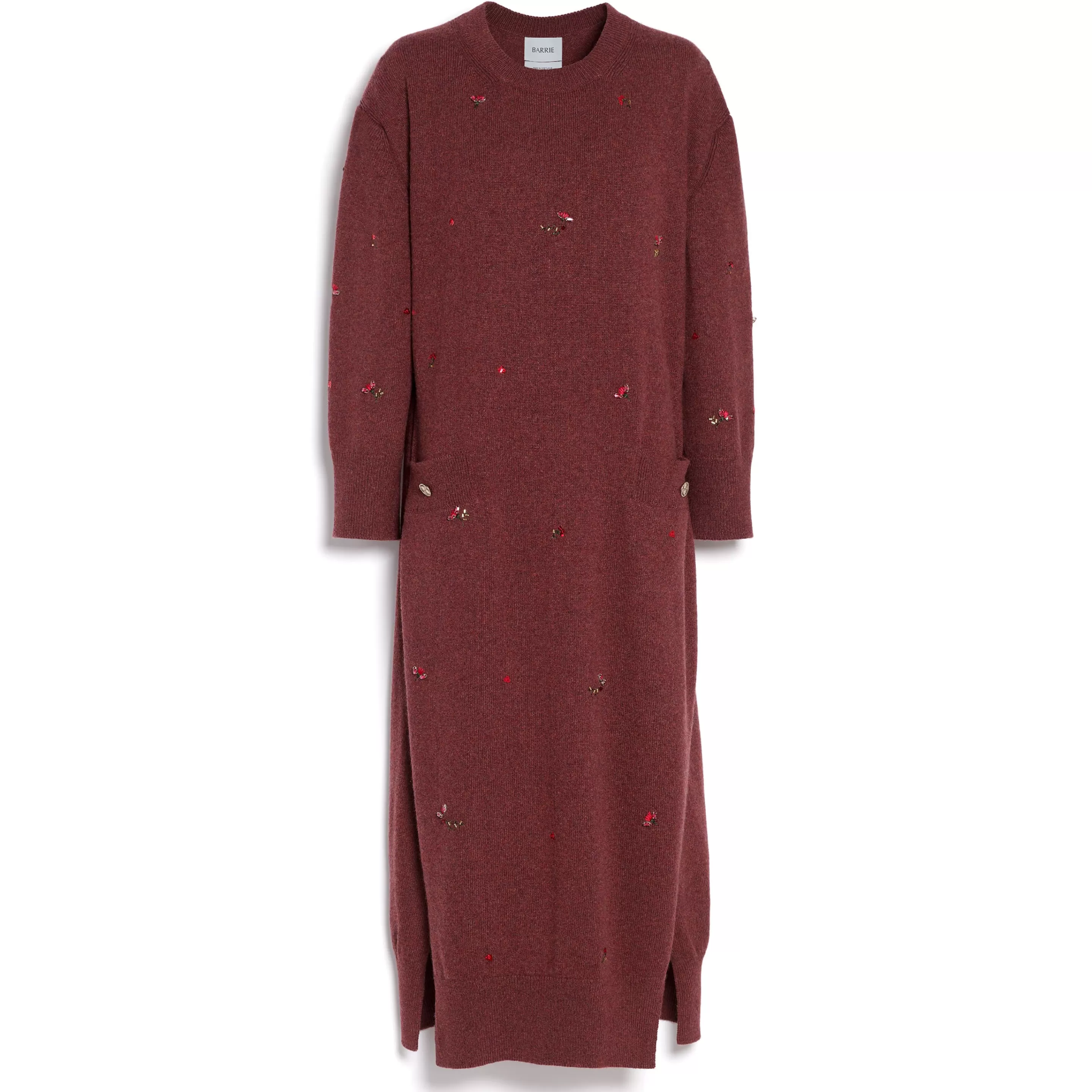 Barrie Iconic Long Dress In Cashmere With Floral Embroidery Cheap