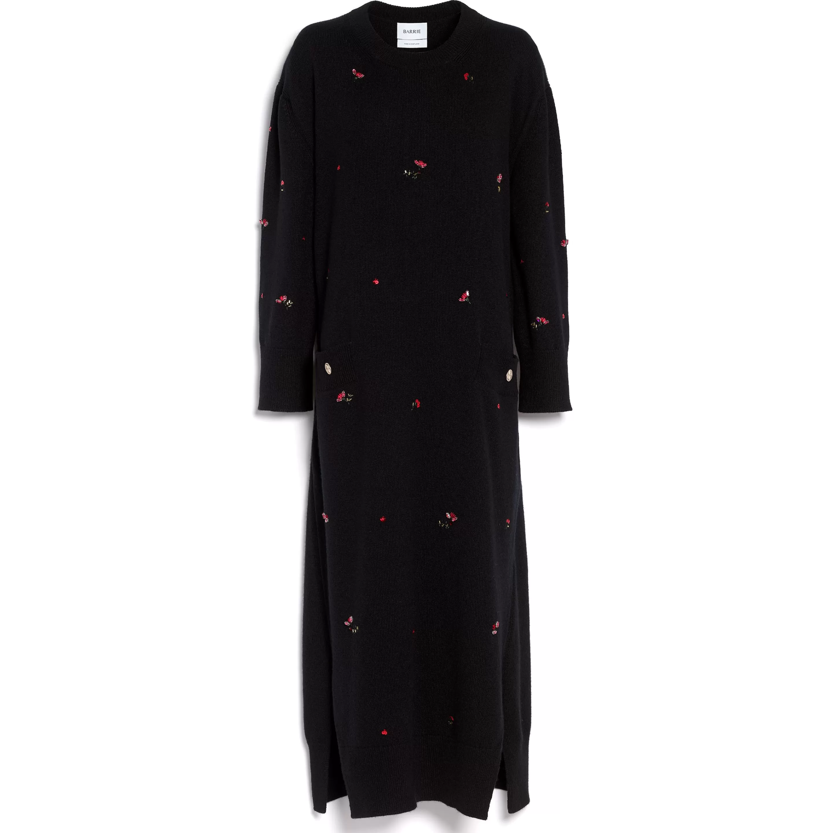 Barrie Iconic Long Dress In Cashmere With Floral Embroidery Discount