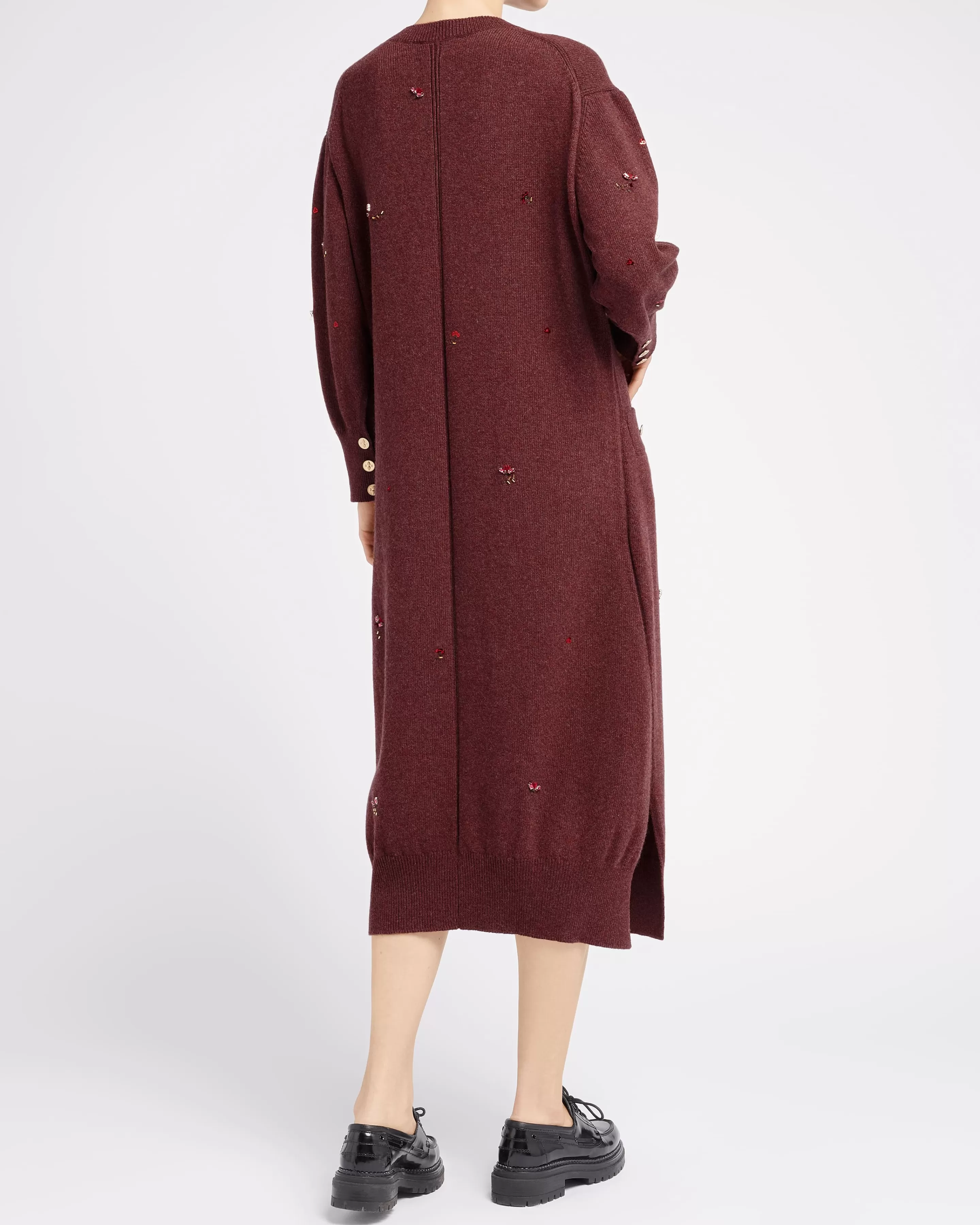 Barrie Iconic Long Dress In Cashmere With Floral Embroidery Cheap