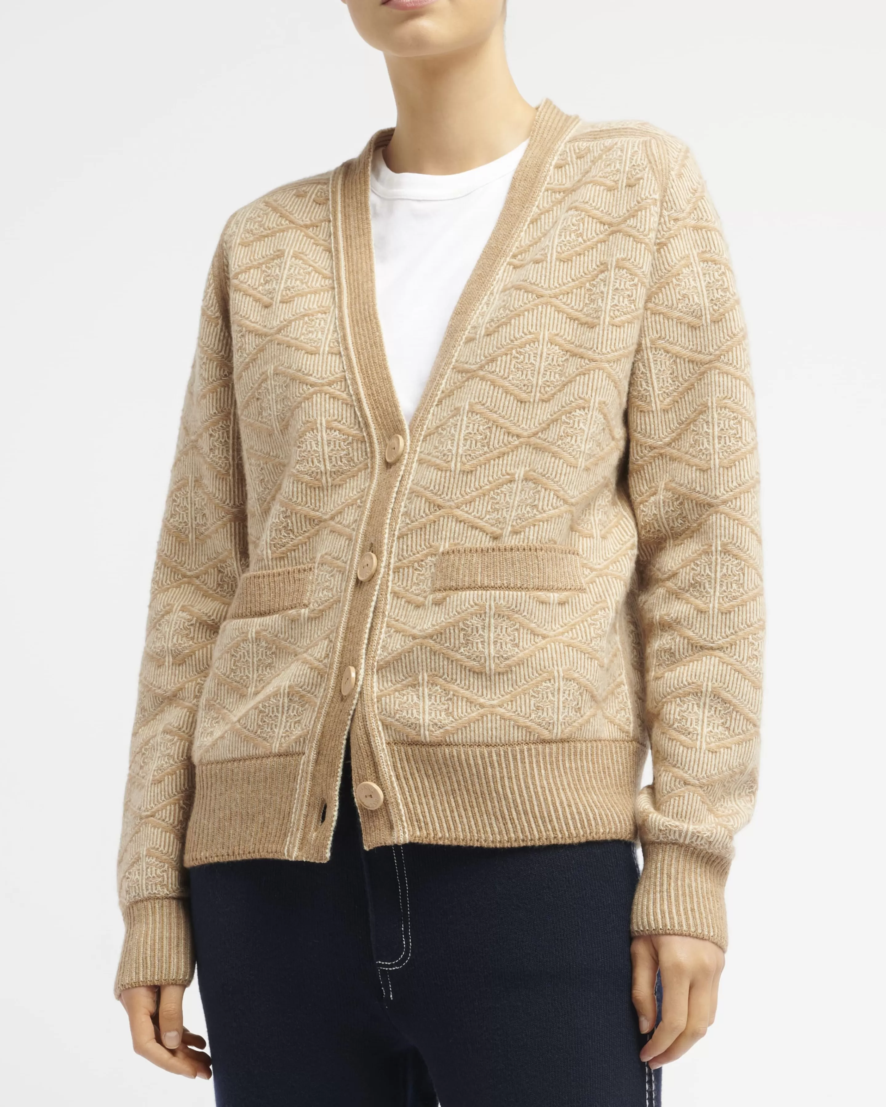 Barrie Monogrammed V-Neck Cardigan In Cashmere And Lambswool Sale