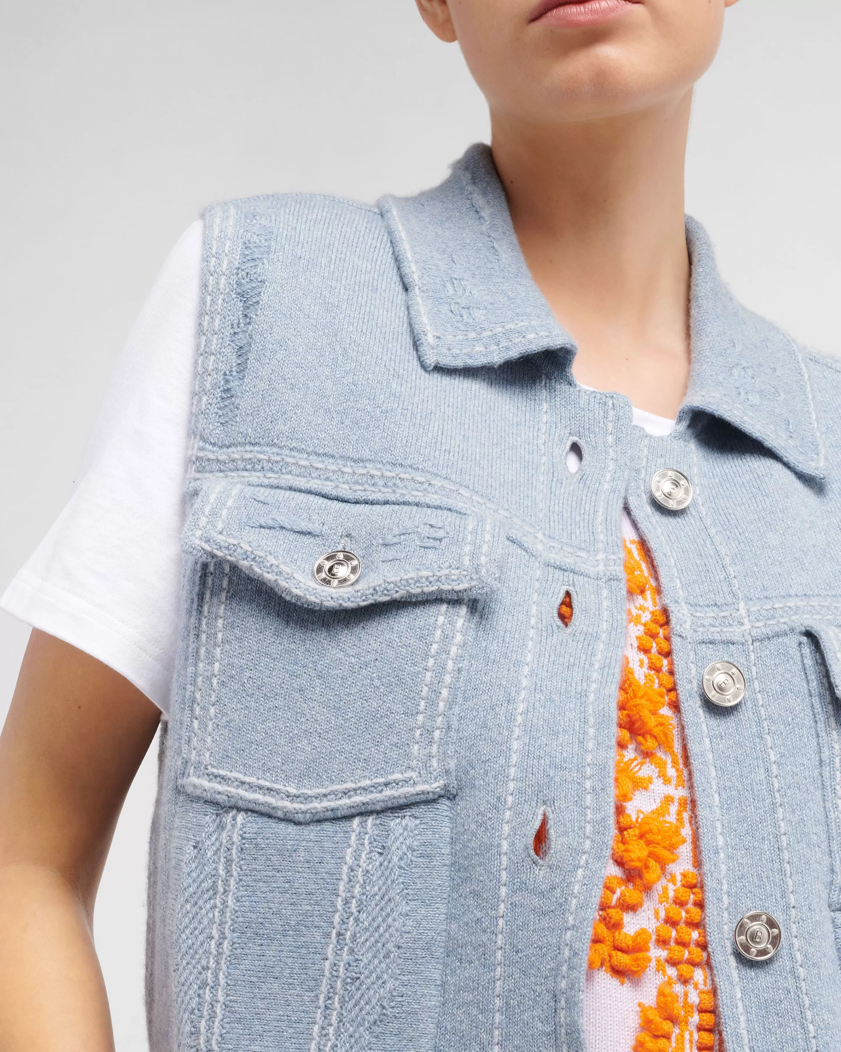 Barrie Oversize Sleeveless Denim Jacket In Cashmere And Cotton Shop