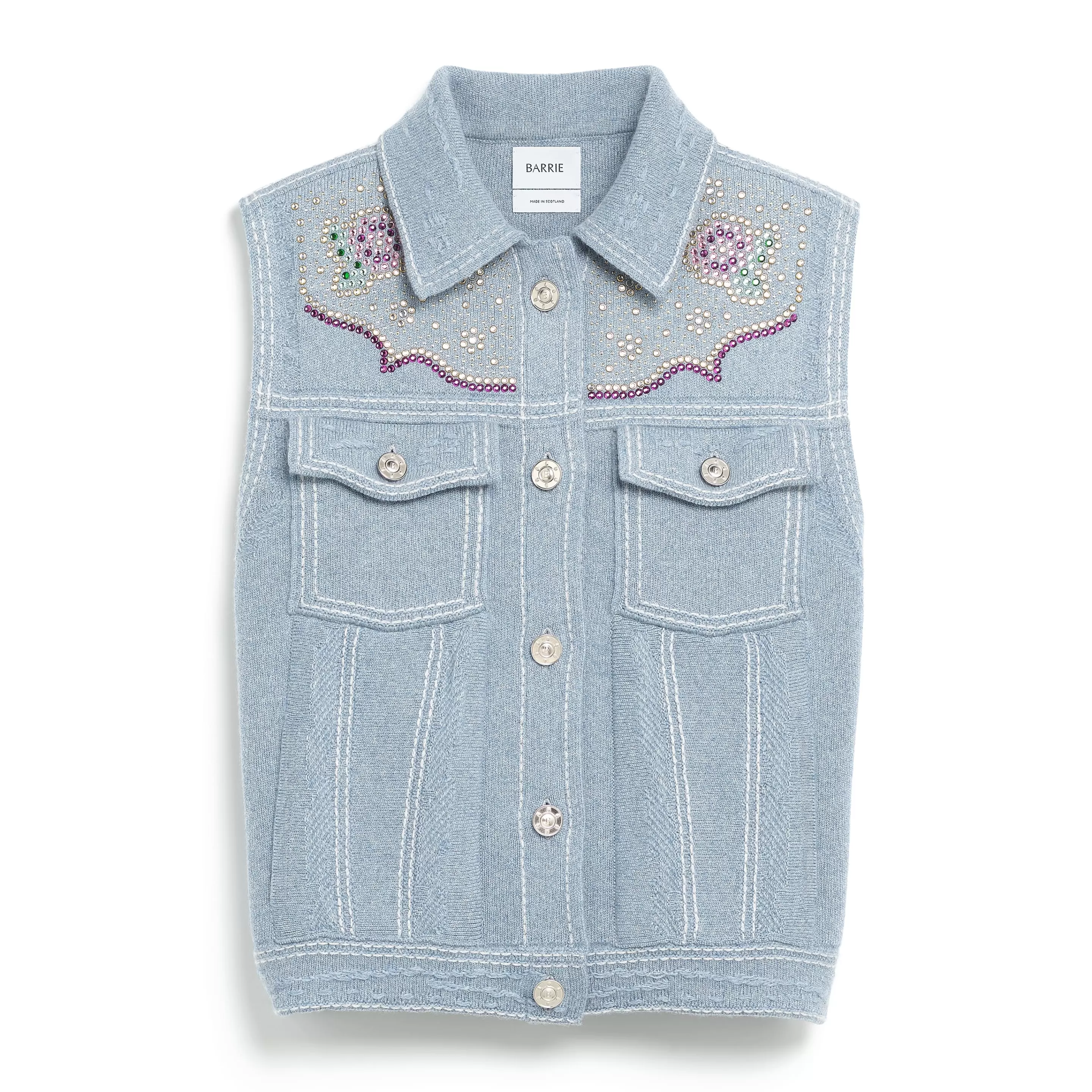Barrie Oversize Sleeveless Strassed Denim Jacket In Cashmere And Cotton Discount