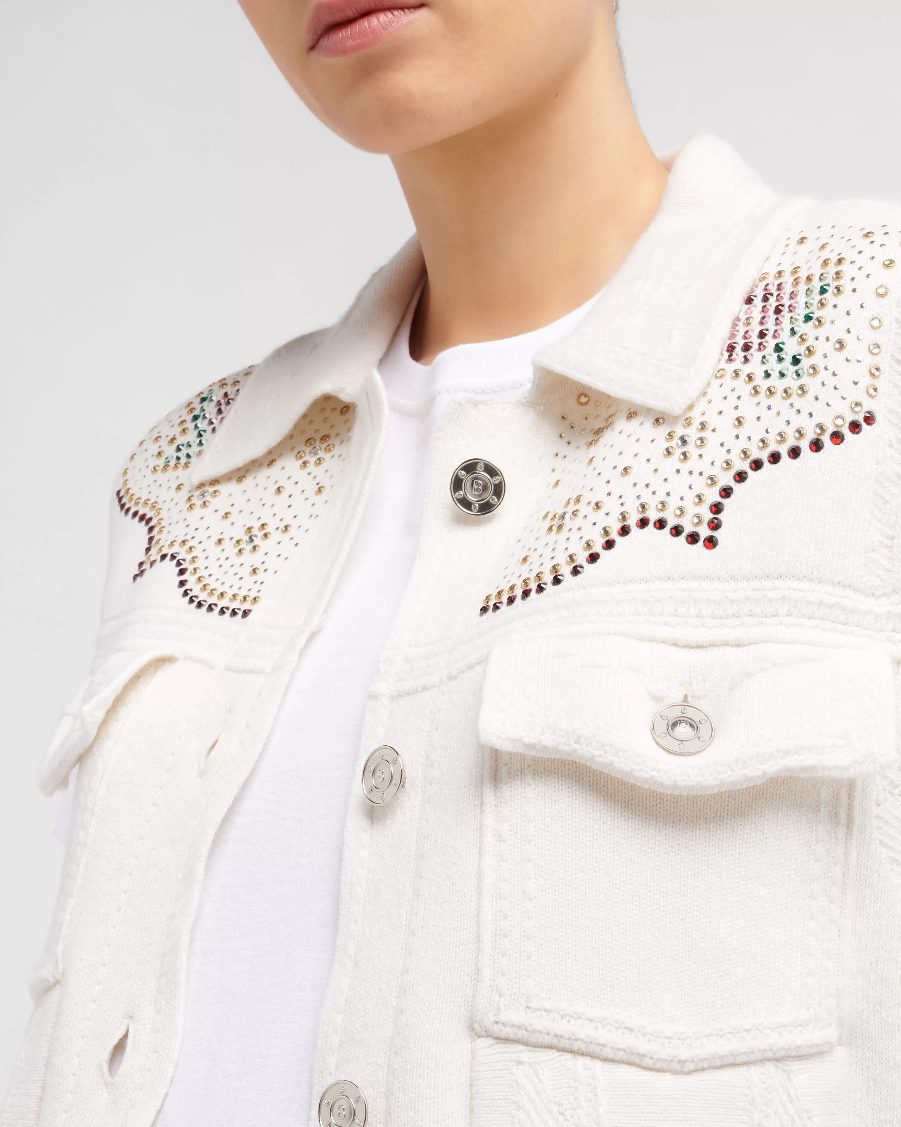 Barrie Oversize Sleeveless Strassed Denim Jacket In Cashmere And Cotton Shop
