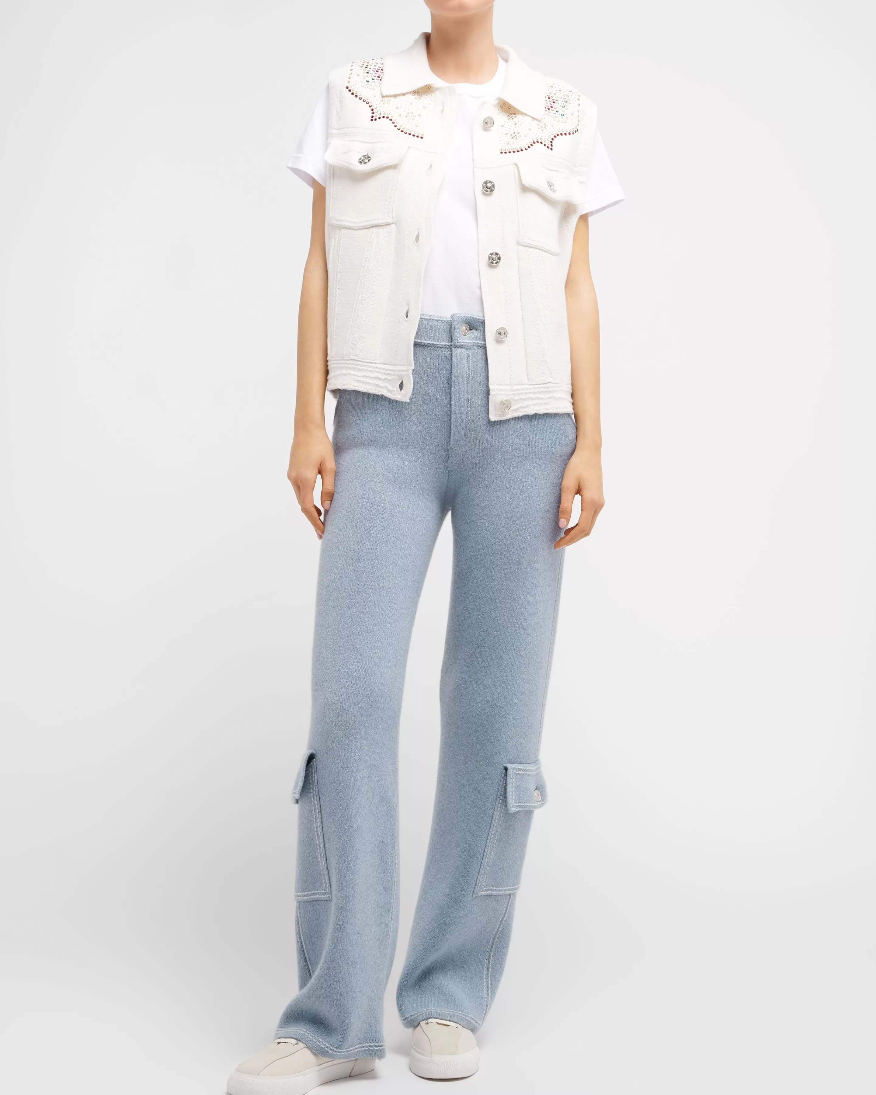 Barrie Oversize Sleeveless Strassed Denim Jacket In Cashmere And Cotton Shop