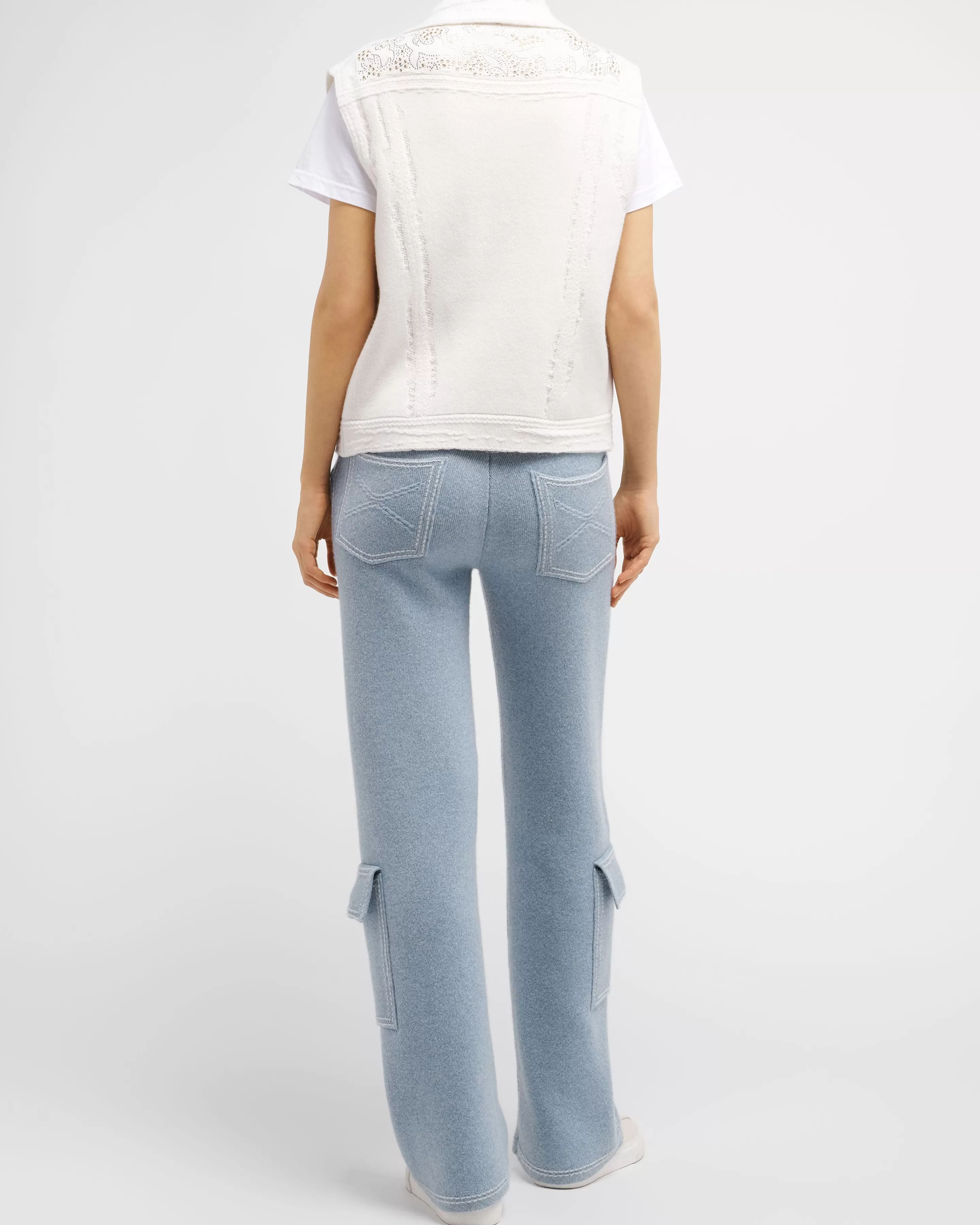 Barrie Oversize Sleeveless Strassed Denim Jacket In Cashmere And Cotton Shop