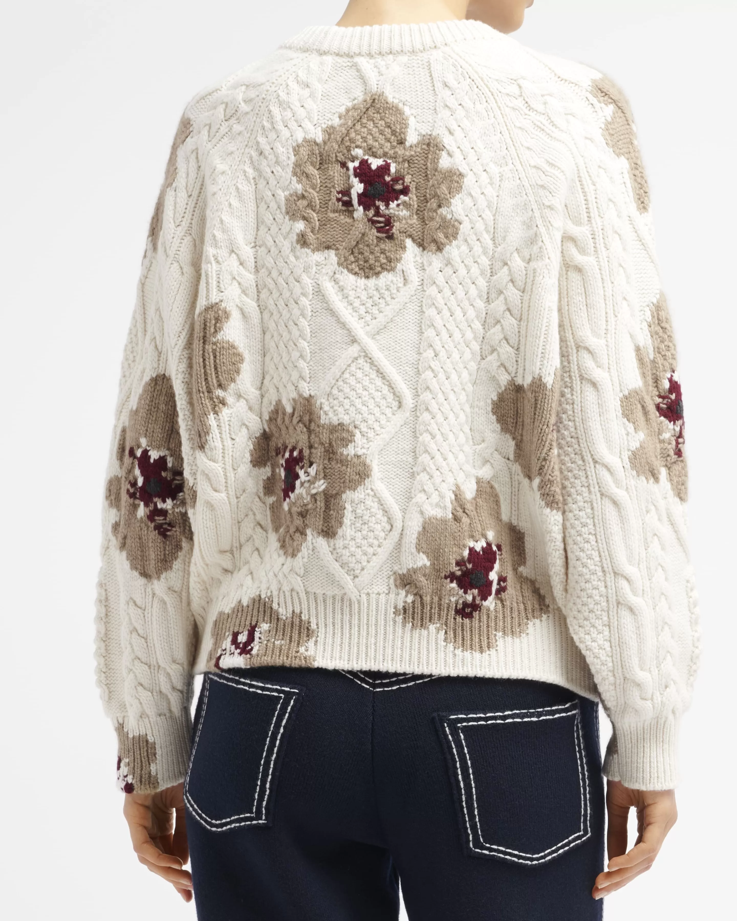 Barrie Round-Neck Jumper With Floral Pattern In Cashmere Cheap