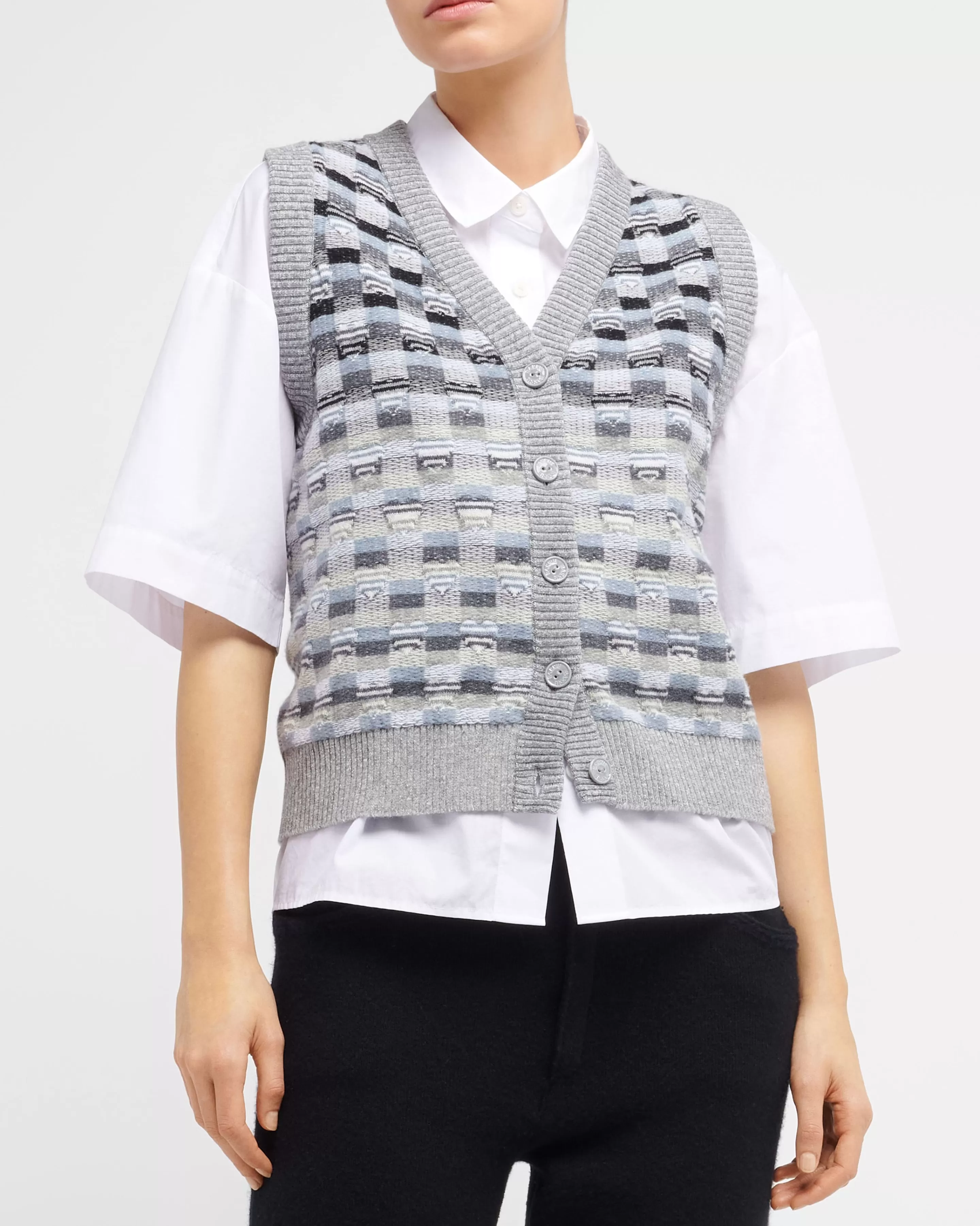 Barrie Sleeveless Top In Cashmere And Wool With A Graphic Motif Cheap