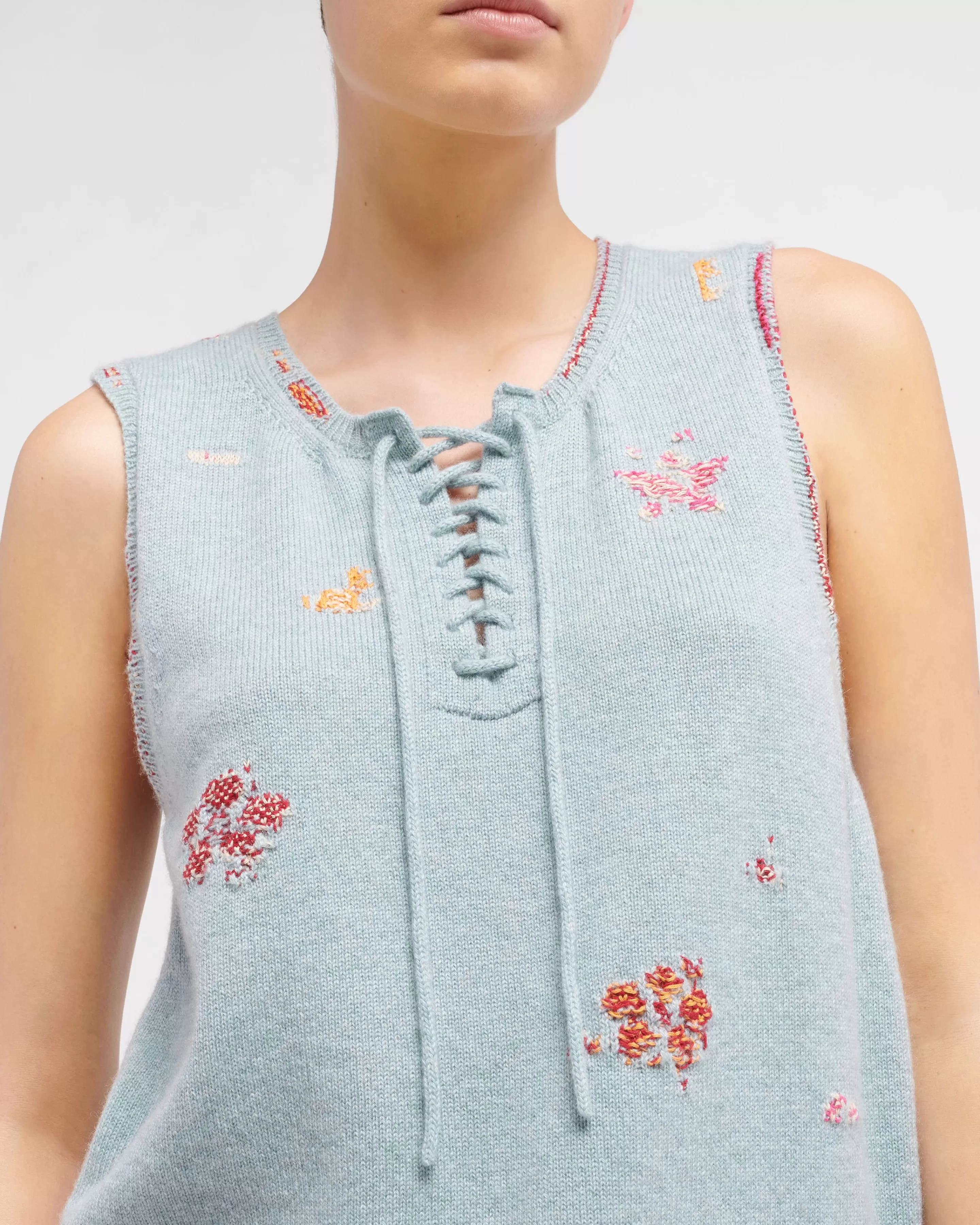 Barrie Tank Top In Cashmere And Cotton With Lace-Up Neckline Discount