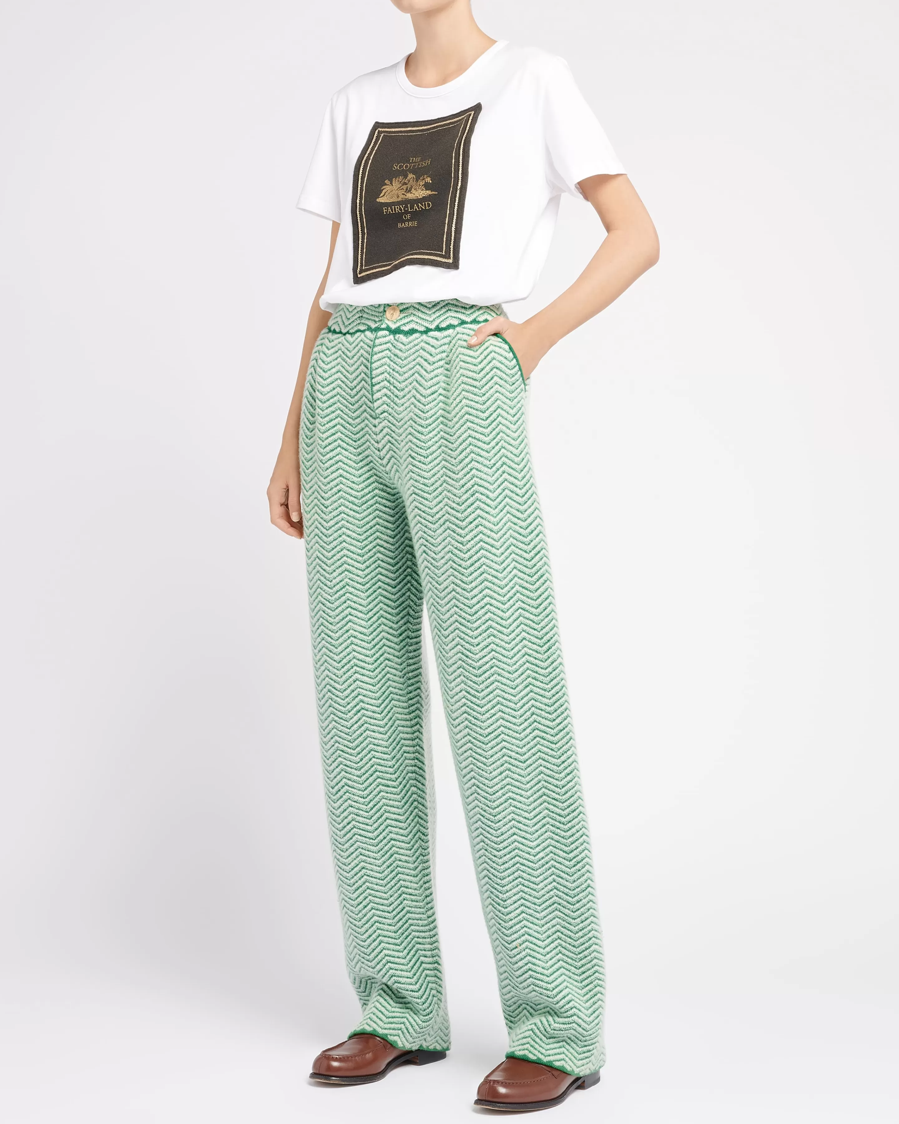 Barrie Trousers In Cashmere, Wool And Silk With A Chevron Motif Cheap