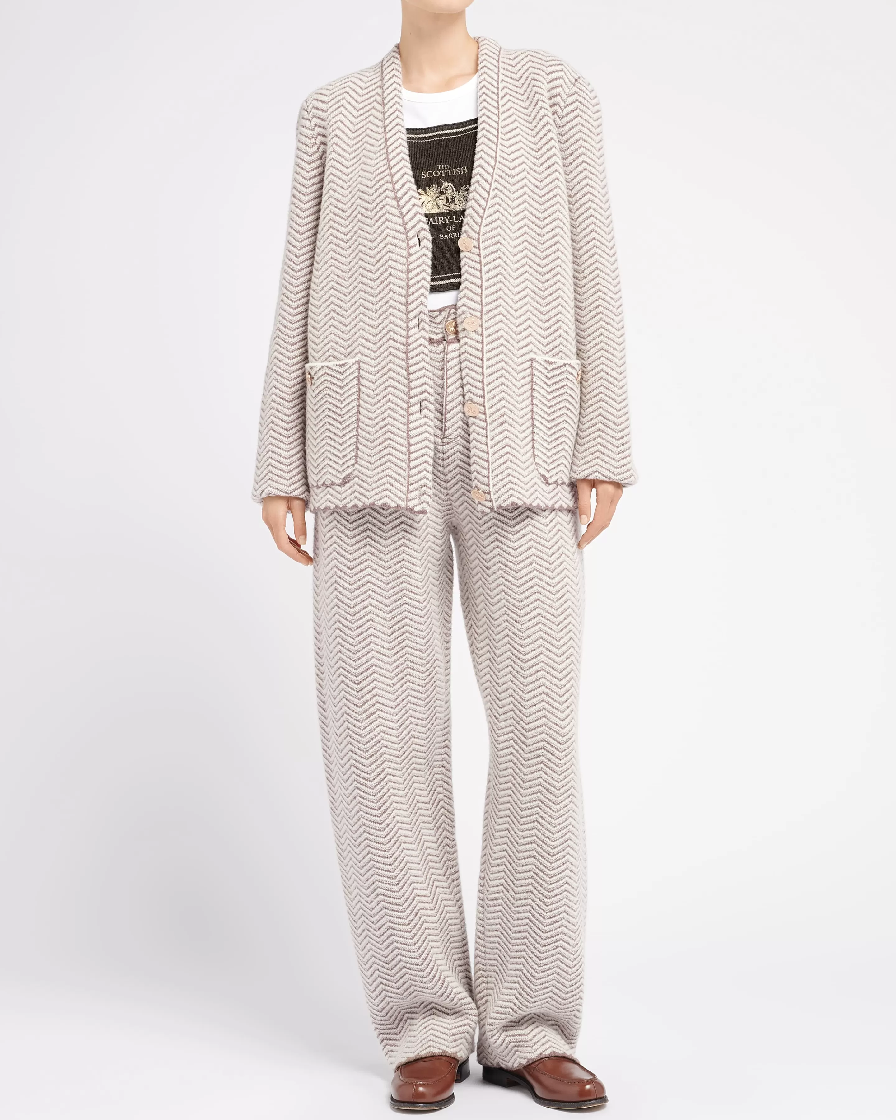 Barrie Trousers In Cashmere, Wool And Silk With A Chevron Motif Cheap