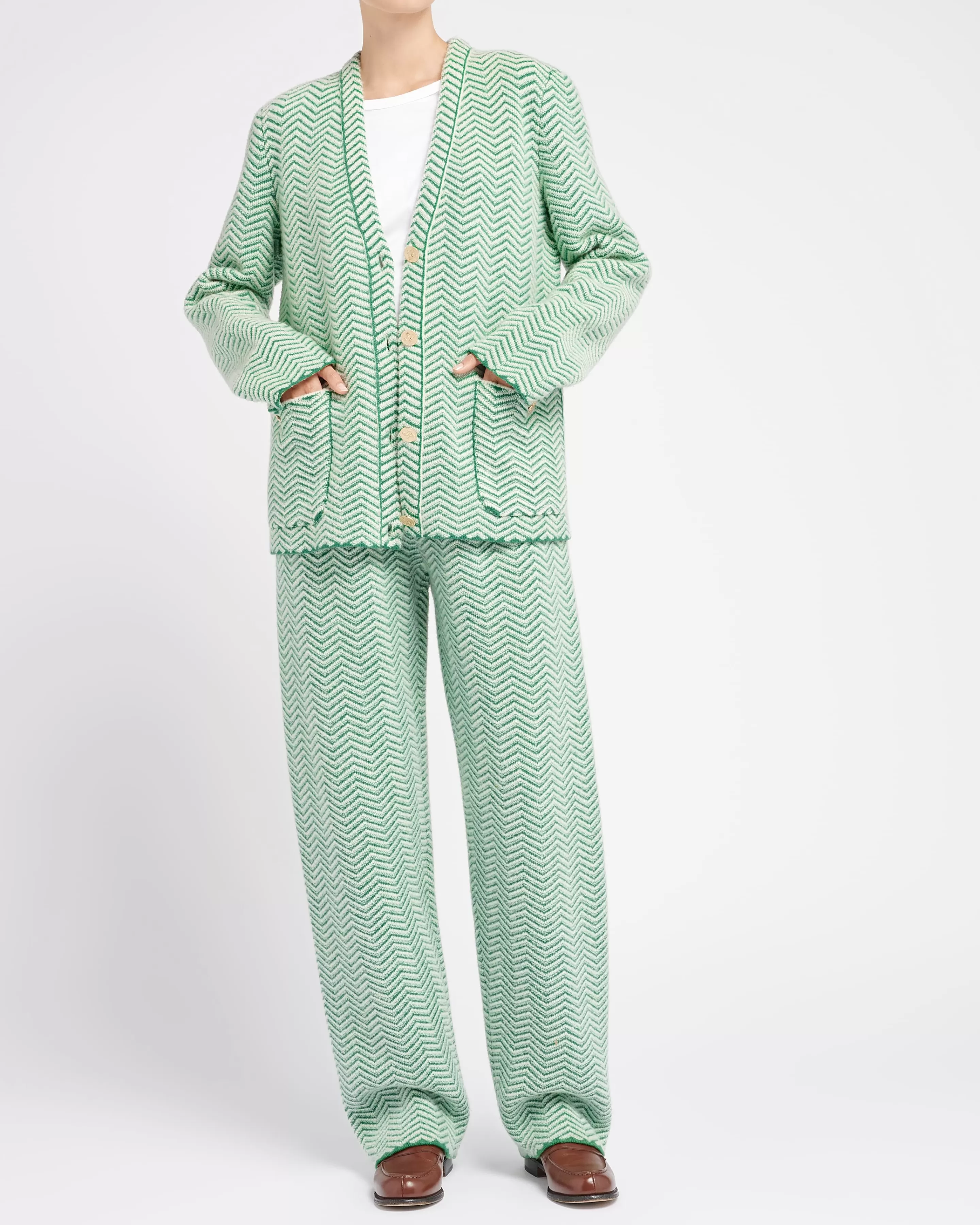 Barrie Trousers In Cashmere, Wool And Silk With A Chevron Motif Cheap