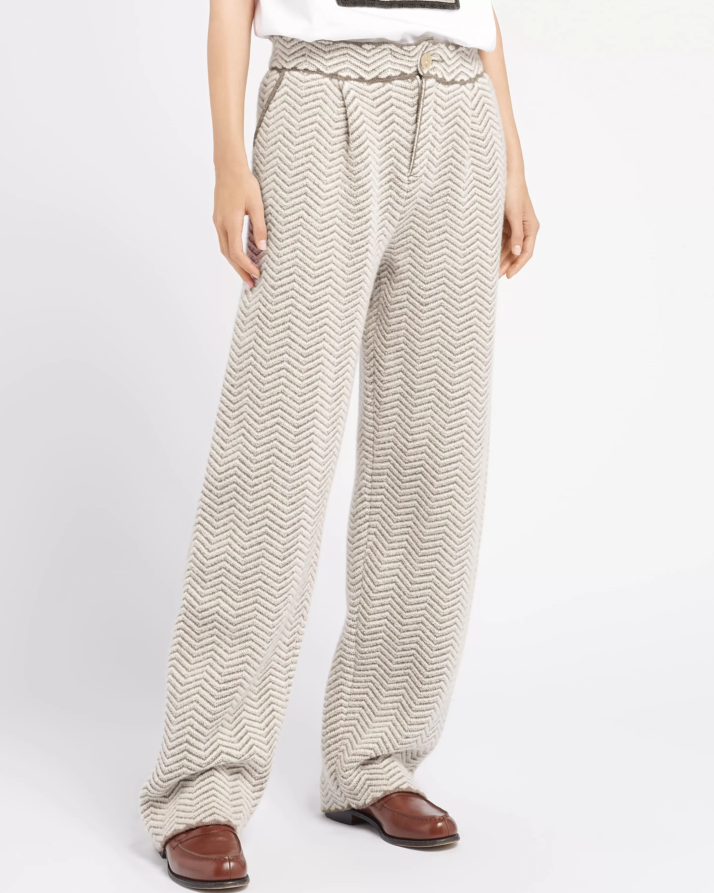 Barrie Trousers In Cashmere, Wool And Silk With A Chevron Motif Cheap