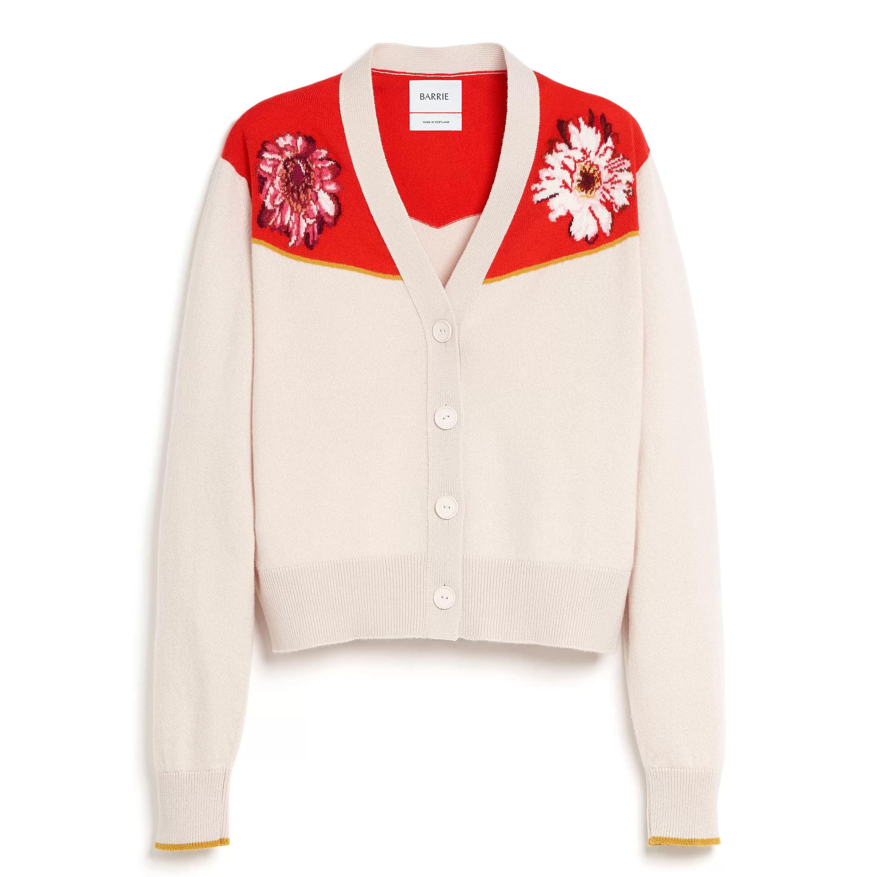 Barrie V-Neck Cardigan In Cashmere And Cotton With A Floral Motif Hot