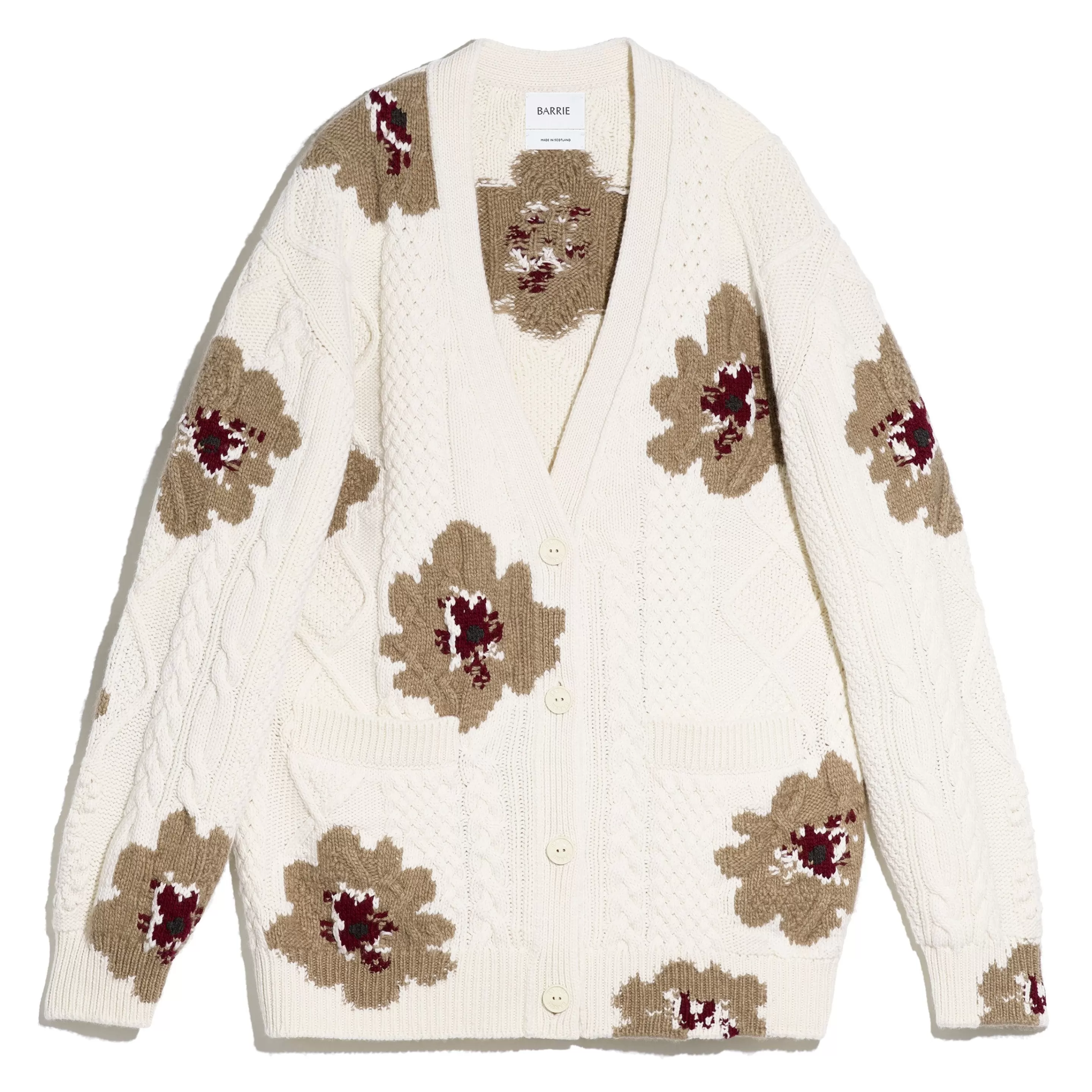 Barrie V-Neck Cardigan With Floral Pattern In Cashmere Discount