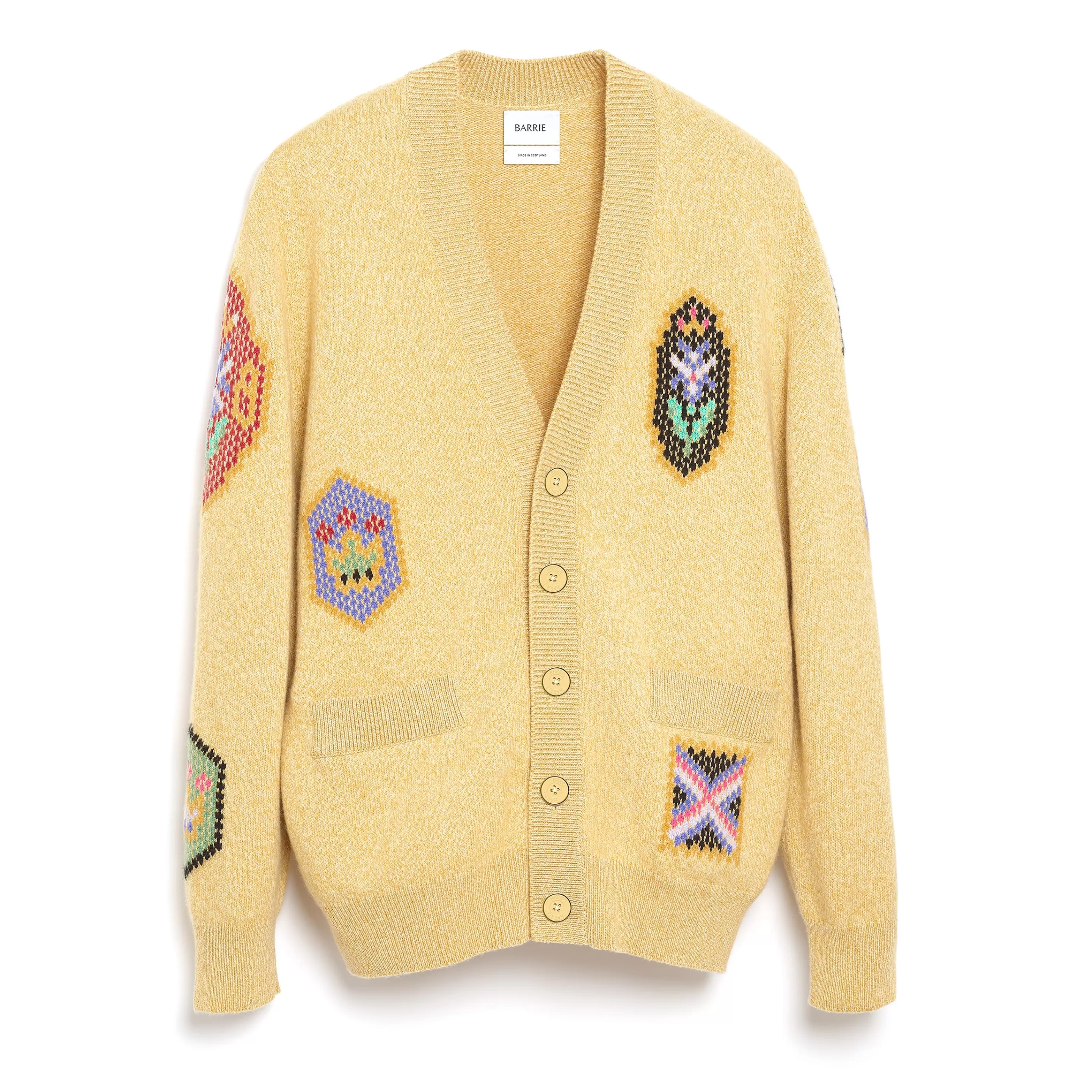 Barrie V-Neck Cardigan With Scottish Symbols In Cashmere Outlet